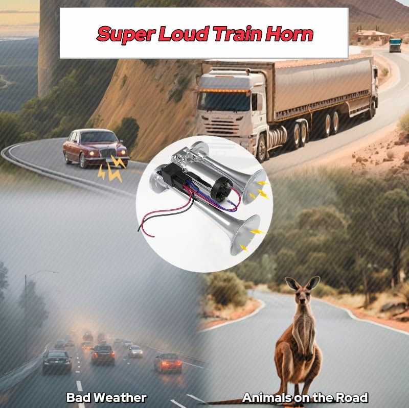 12V 600DB Car Air Horn Super Loud Dual Electric Kit With Compressor Silver