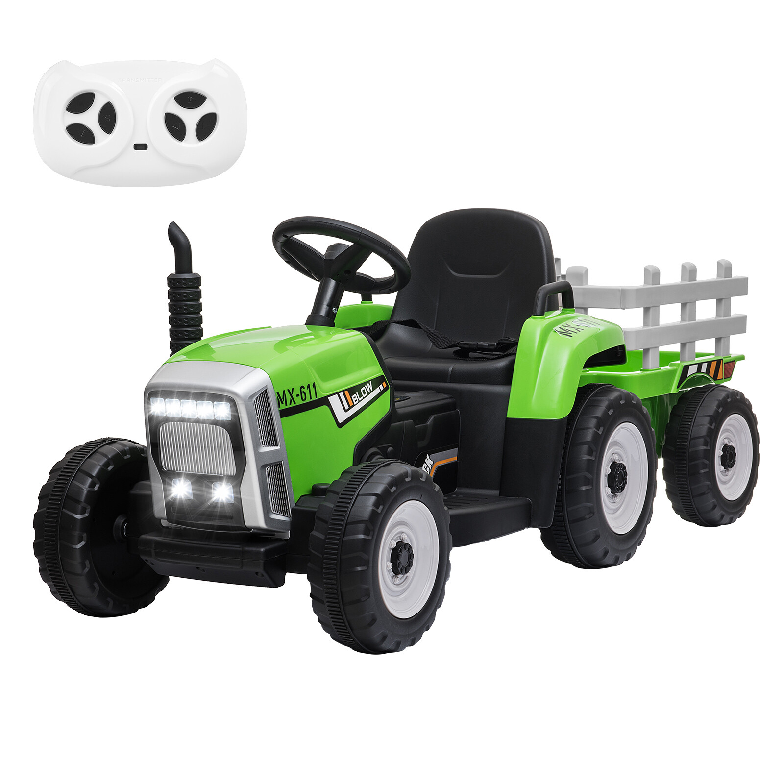 12V Kids Electric Battery Powered Ride On Tractor Toy w/ Trailer Remote Control