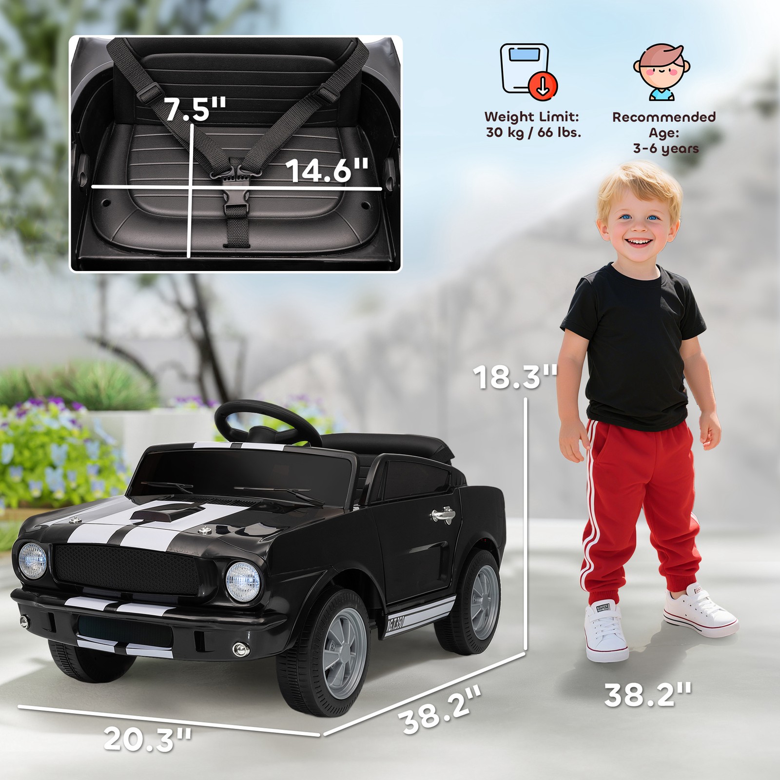 Licensed Ford Shelby GT 350 12V Kids Electric Ride On Car Remote Control LED