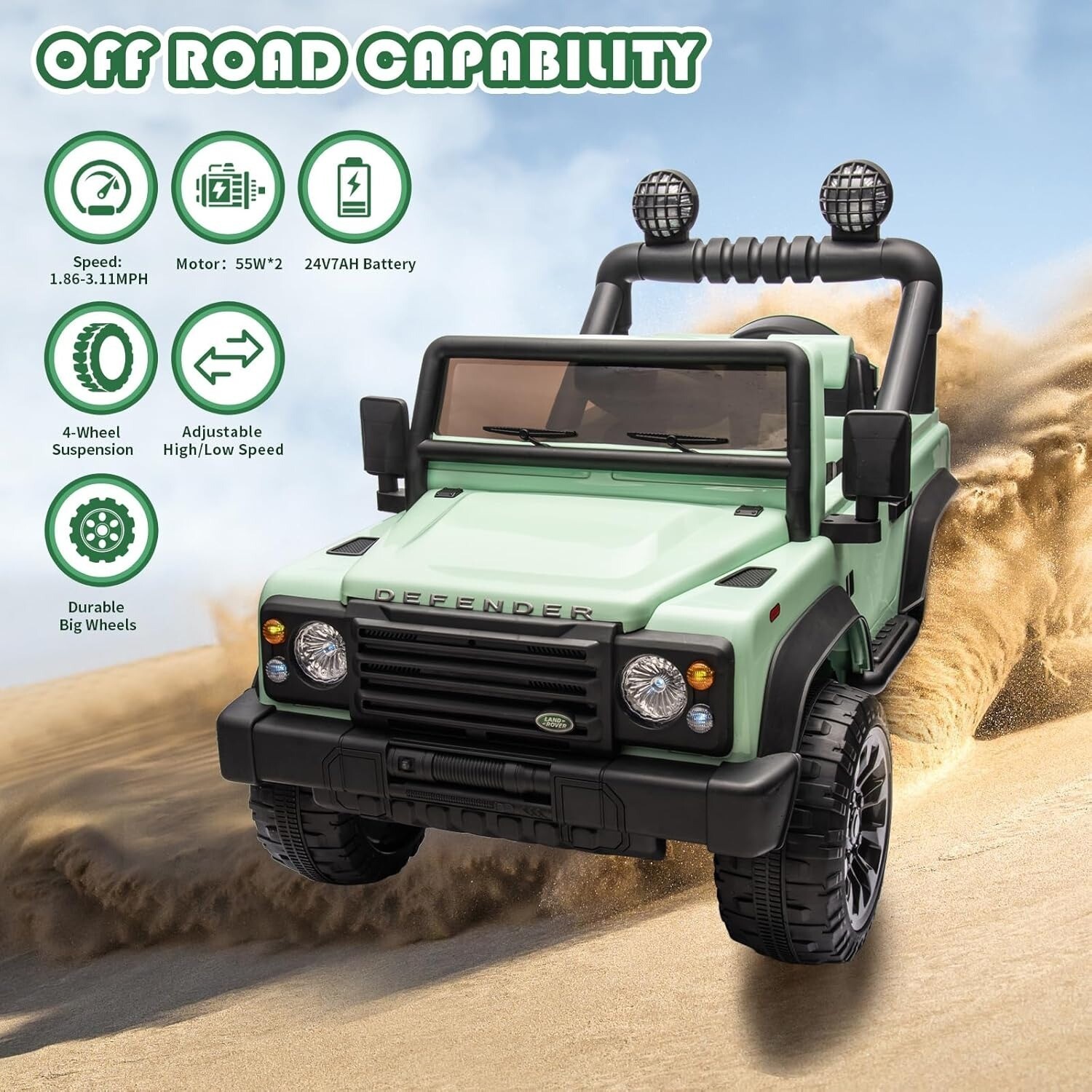 Licensed Land Rover Defender 24V Ride on Car for Kids Electric Truck with Remote