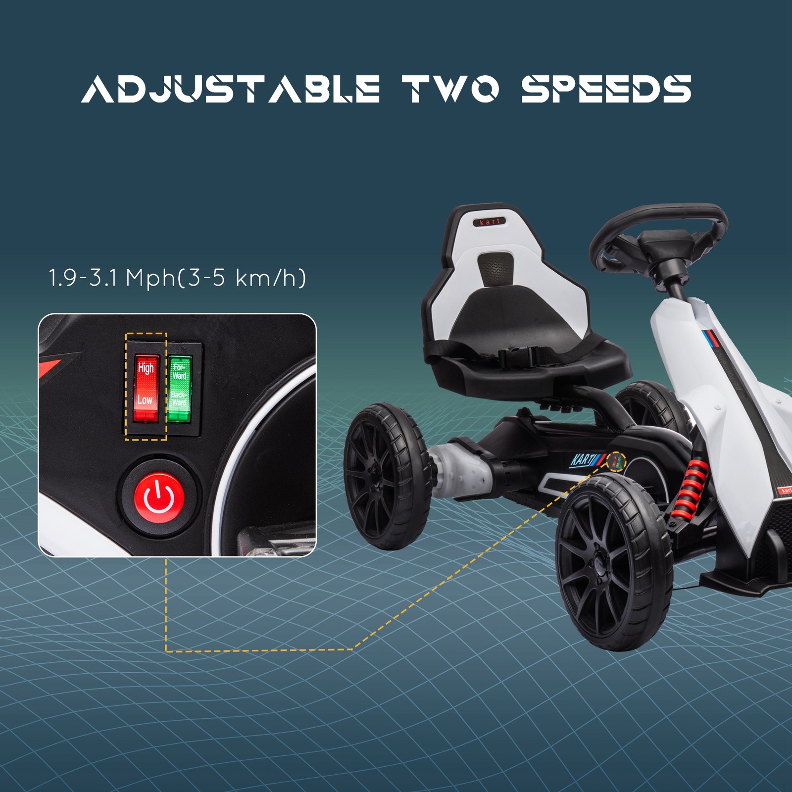 12V Electric Go Kart for Kids w/ Adjustable Speed, White