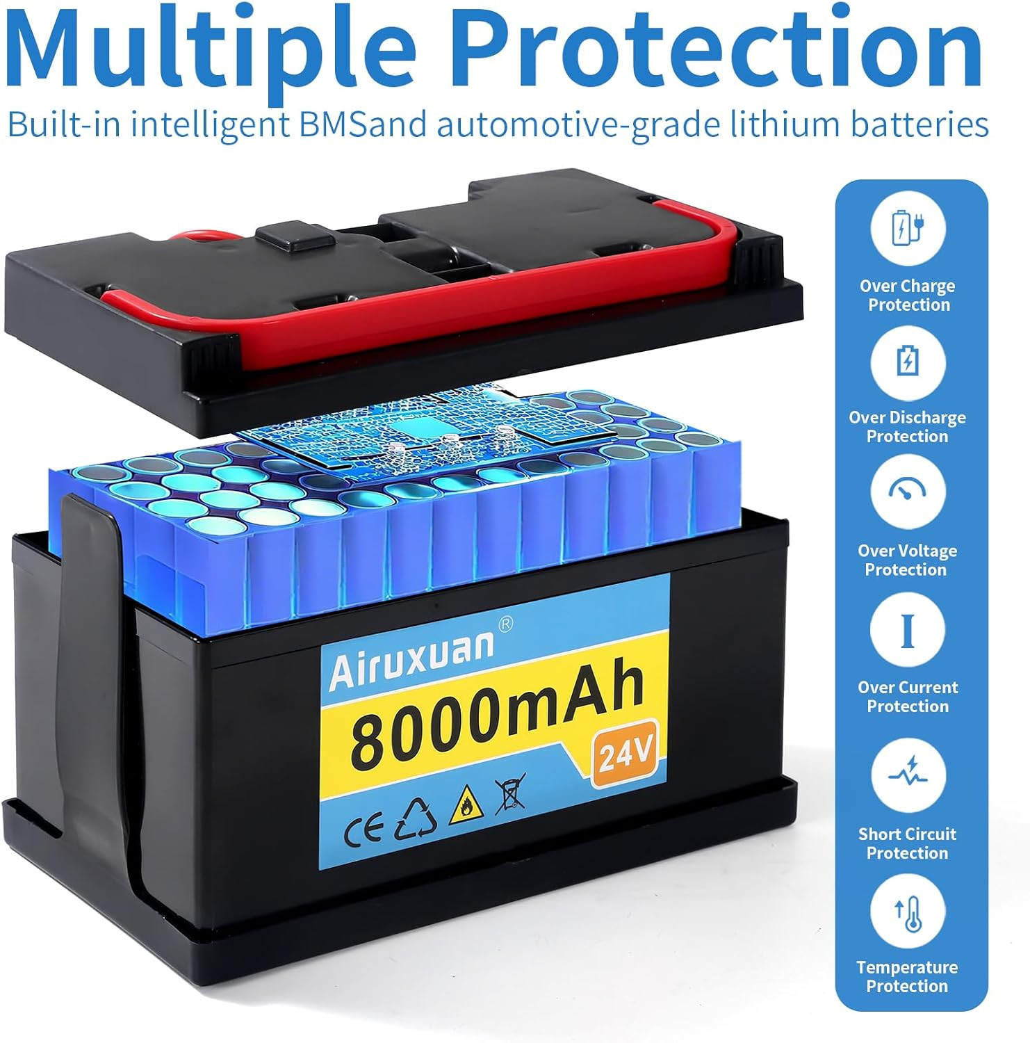 24V 8Ah Lithium Battery for Kids Ride-On Cars & Power Wheels, 25A BMS, 2A Charge