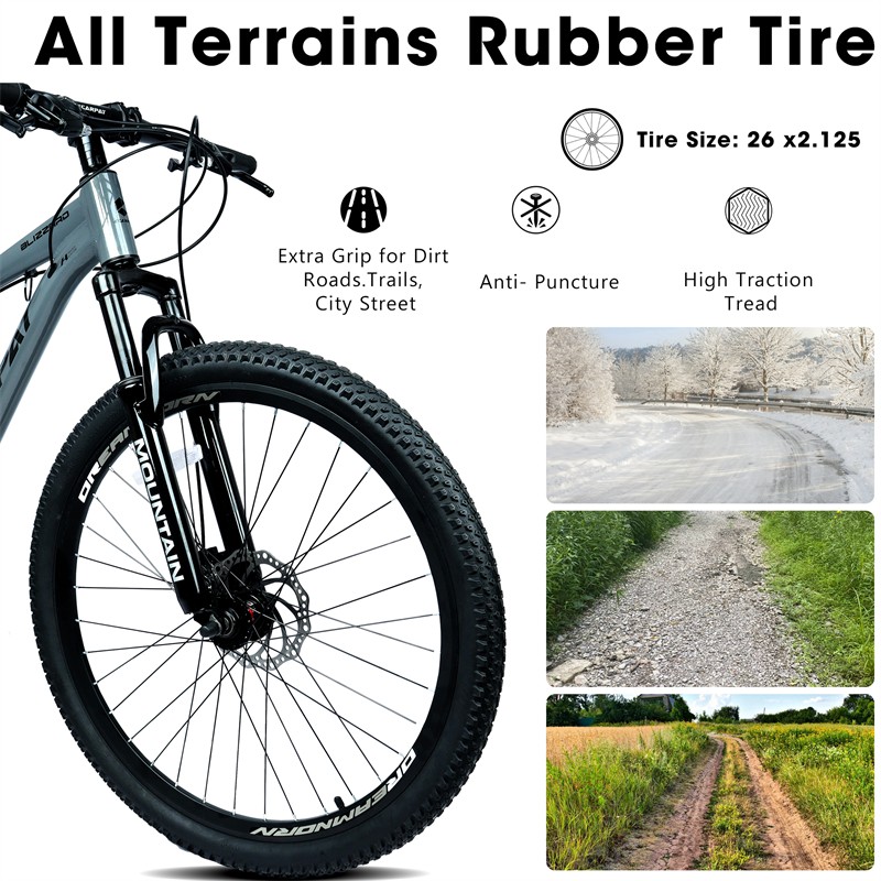 26in Mountain Bike w/ Disc Brakes 21-Speed Bicycle for Trail Riding & Touring