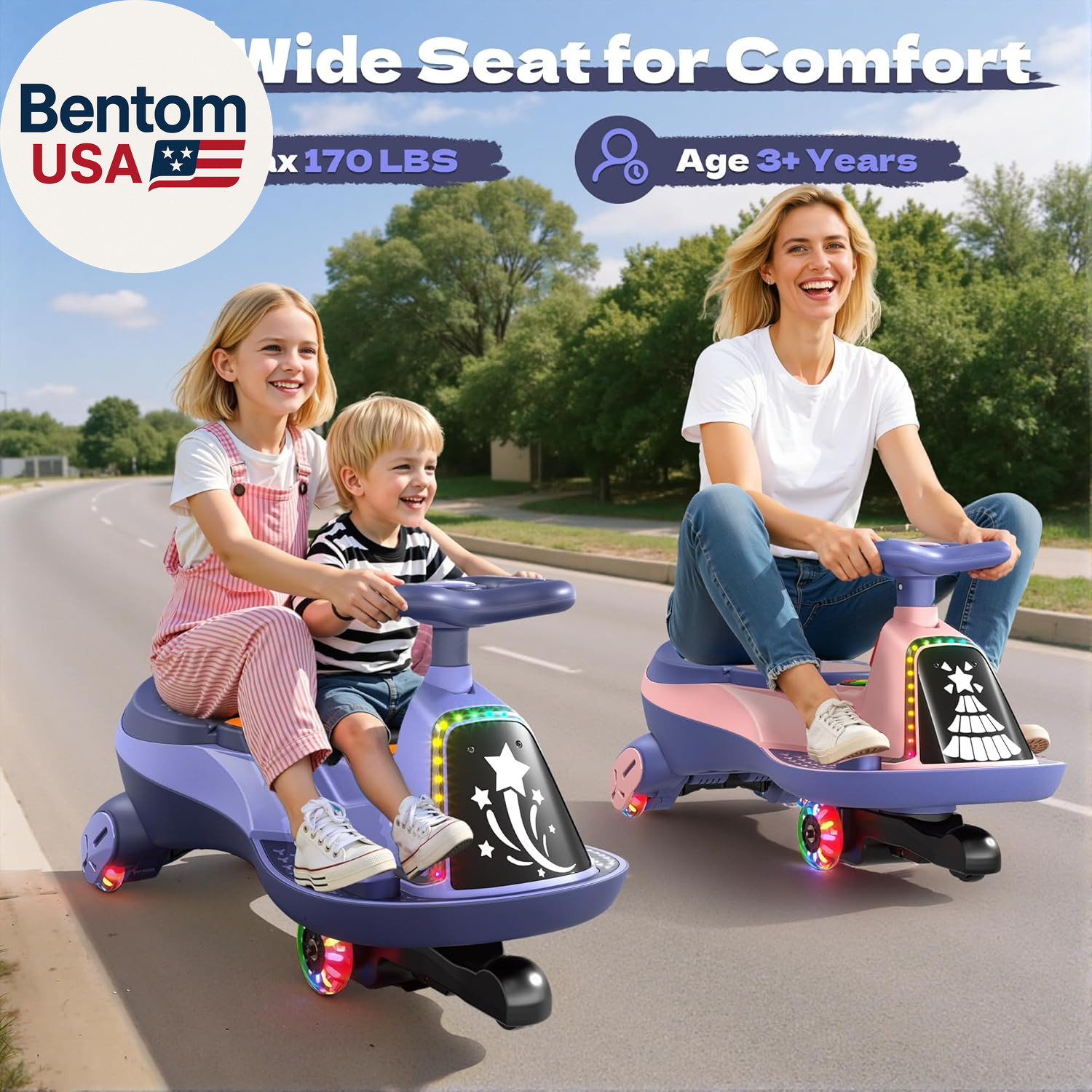 12V Electric Wiggle Car with Pedals, 2 Seater, 2X75W Motor, Music & Bluetooth, R