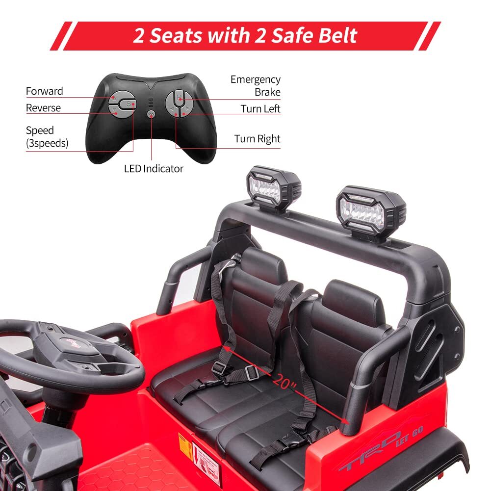 ☑️24V Kids Ride On Car with Remote Control 2 Seats 20“ Extra Large Seat Wide Tru