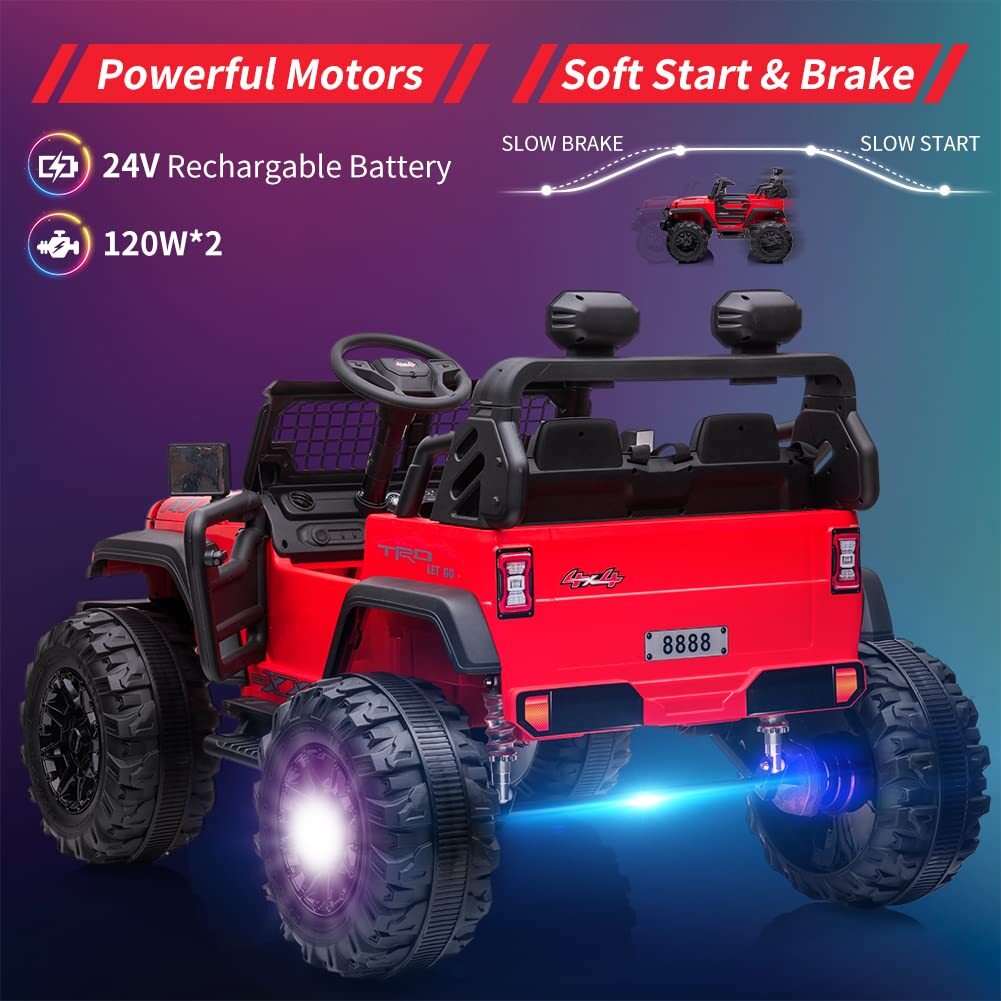 ☑️24V Kids Ride On Car with Remote Control 2 Seats 20“ Extra Large Seat Wide Tru