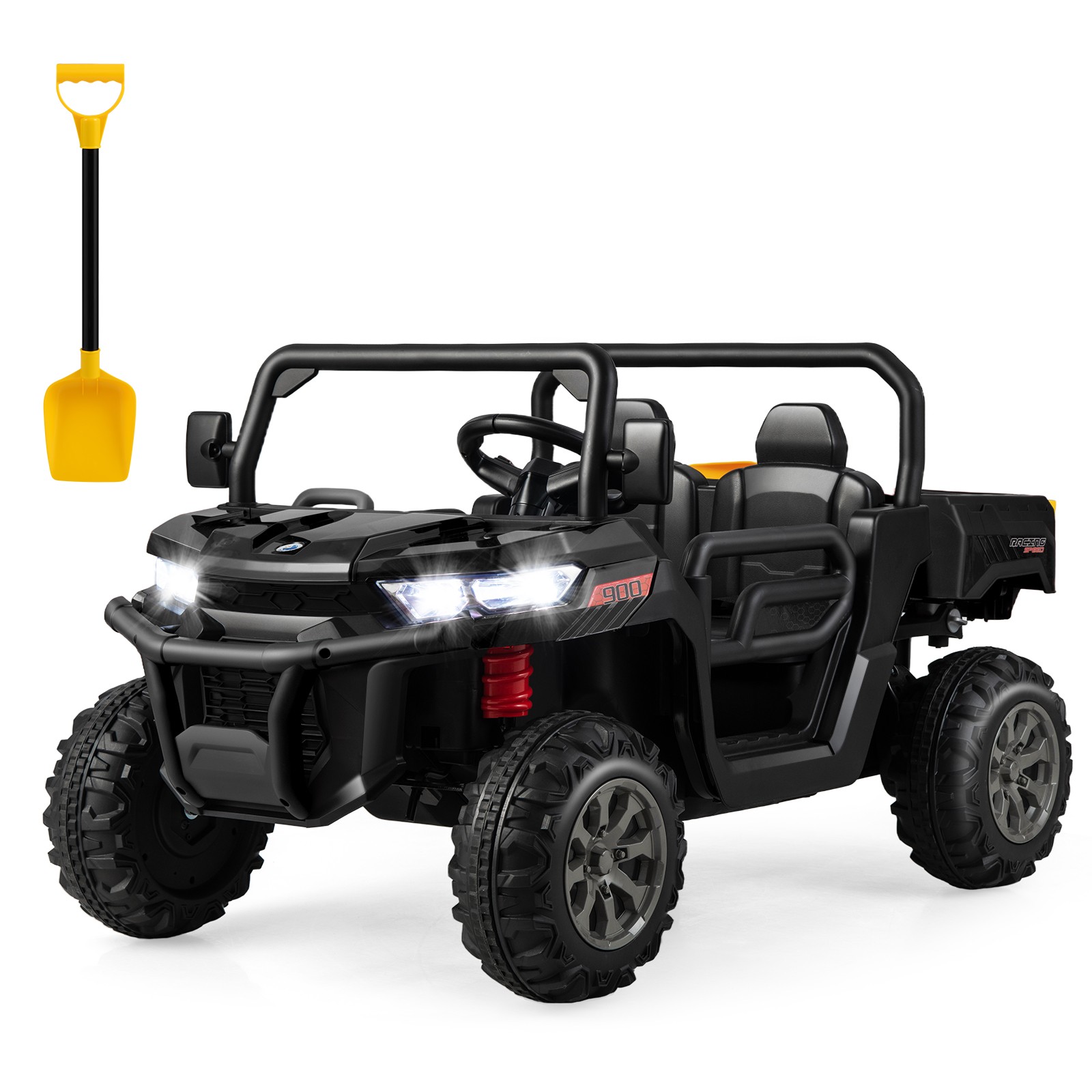 12V 2 Seater Ride On UTV Dump Truck Remote w/ Electric Dump Bed & Shovel Black