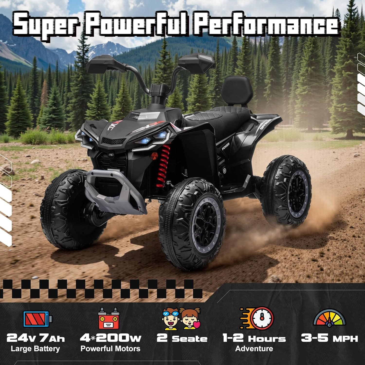 24V 4WD 2 Seater Kids Electric ATV 4×200W Ride On Toy Car 7AH Battery w/ Kneepad