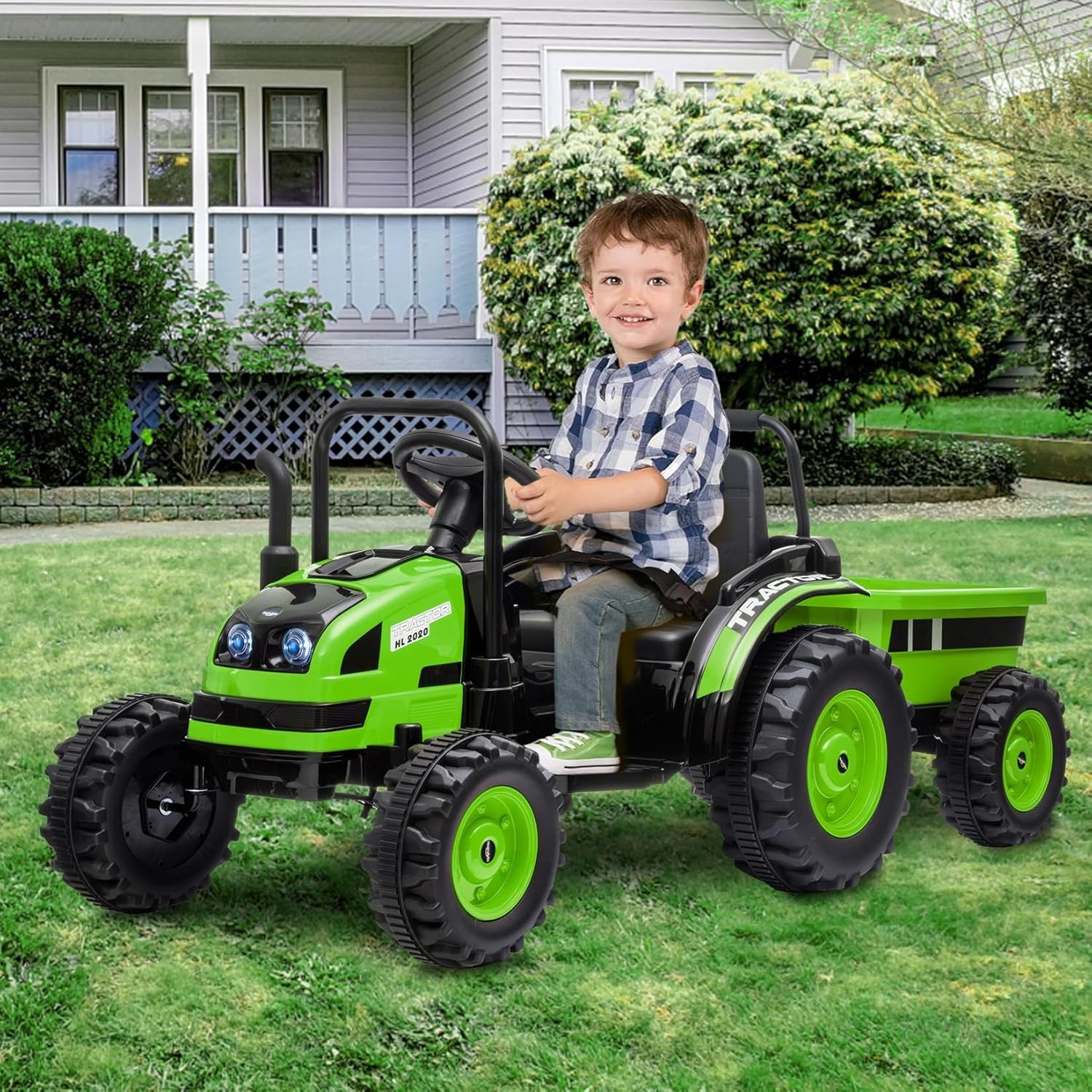 GRAVEE 12V Kids Ride On Tractor w/ Trailer Battery Car Toy Remote MP3