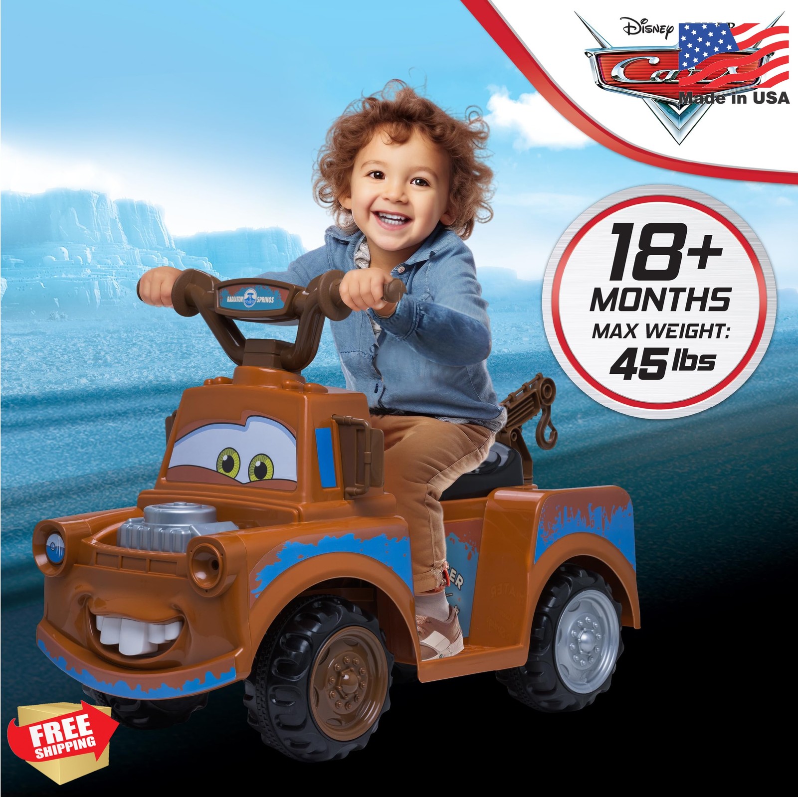 Kid Trax Toddler Disney Cars 3 Tow-Mater Electric Quad Ride-On, Kids 1.5-3 Years