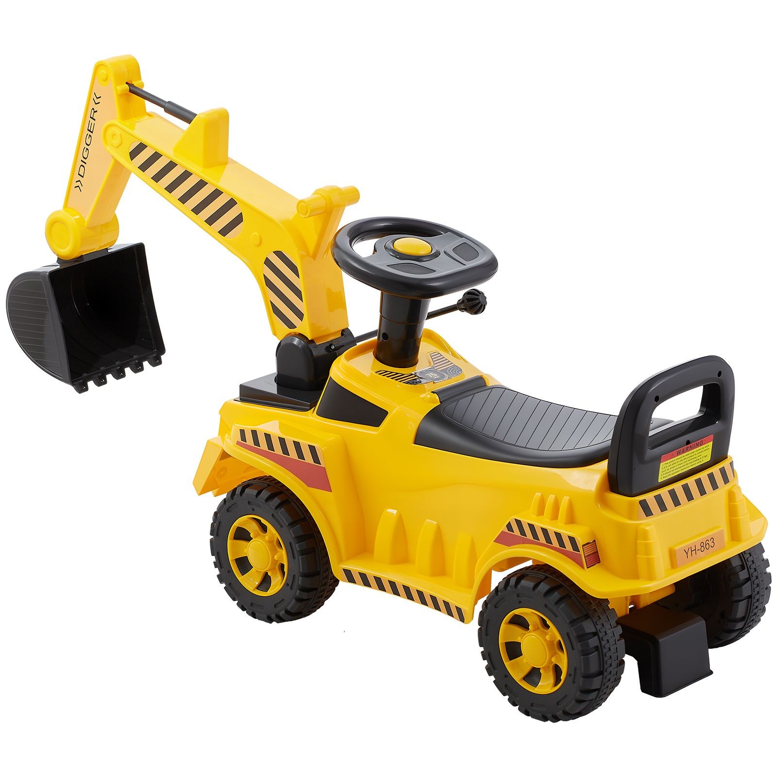 Toddler Ride On Excavator Digger Car with Helmet Music 55 lbs Capacity Yellow