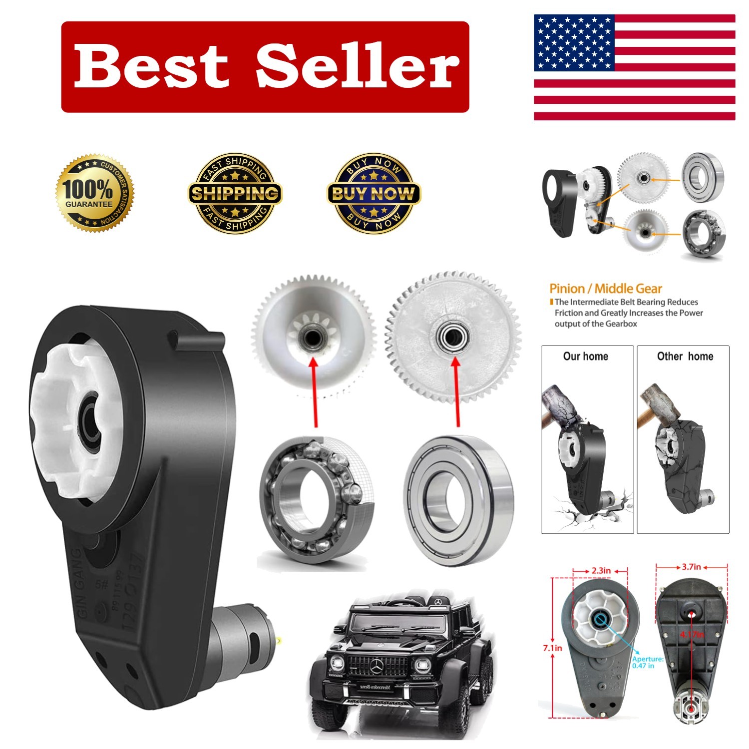 Power Wheels Upgrade: 12V 550 40000RPM Motor Gearbox with Sturdy Composite Shell