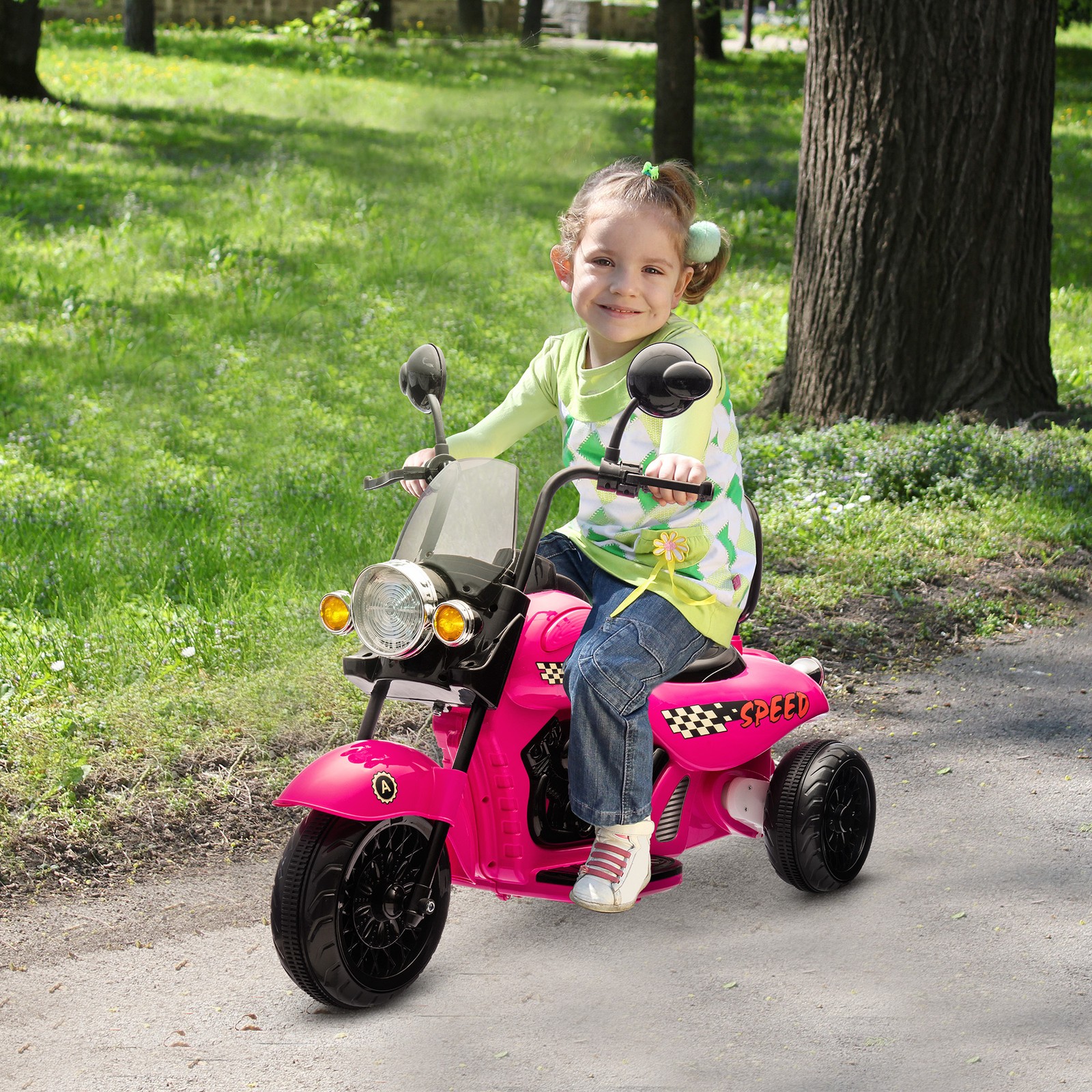6V 3 Wheel Electric Motorcycle for Kids w/ Headlights, Music, Pink