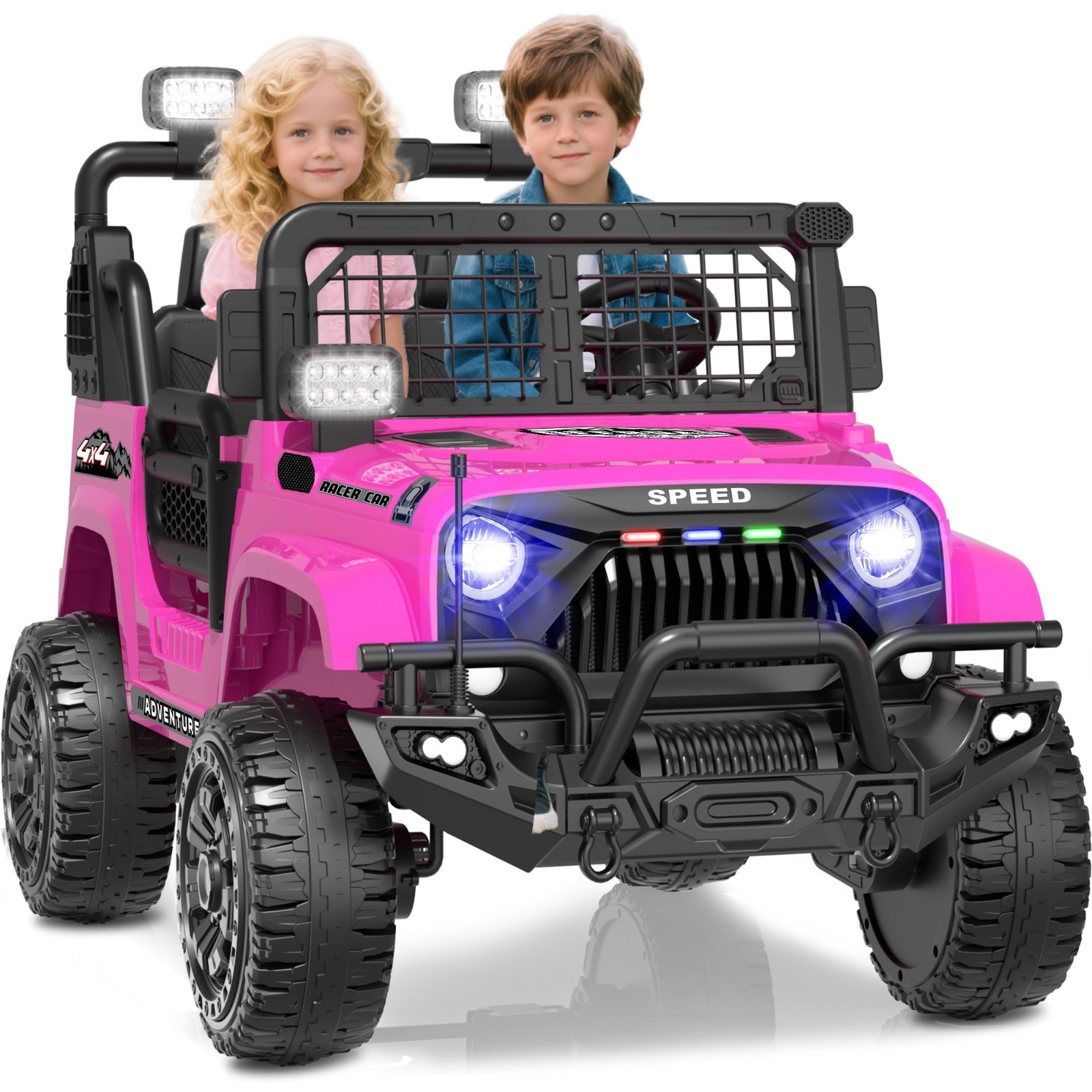 24V ride on toy truck with remote control, 4-wheel suspension, Bluetooth radio