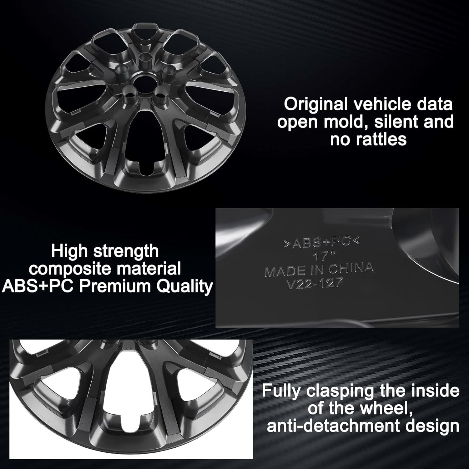 Wheel Skins comeptible with Jeep Cherokee 2014-2018 ; Set of 4 Pack;Glossy Bl…