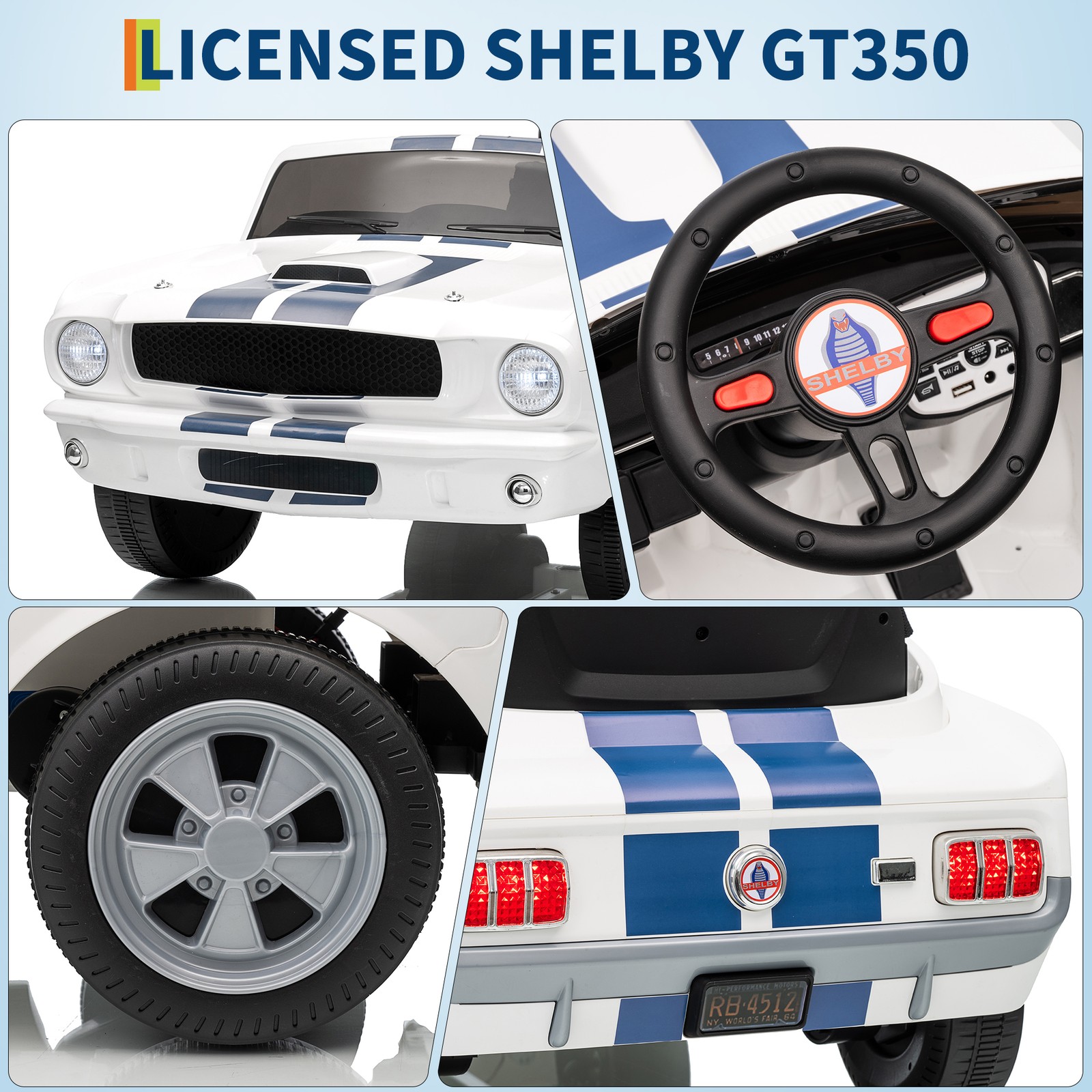 24V 7AH 2-Seater Licensed Shelby GT350 Ride-on Car for Kids with Remote Control