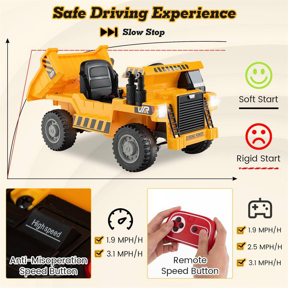 Kids Ride on Dump Truck 12-Volt Ride on Car with Electric Dump Bed 2.4G Remote C