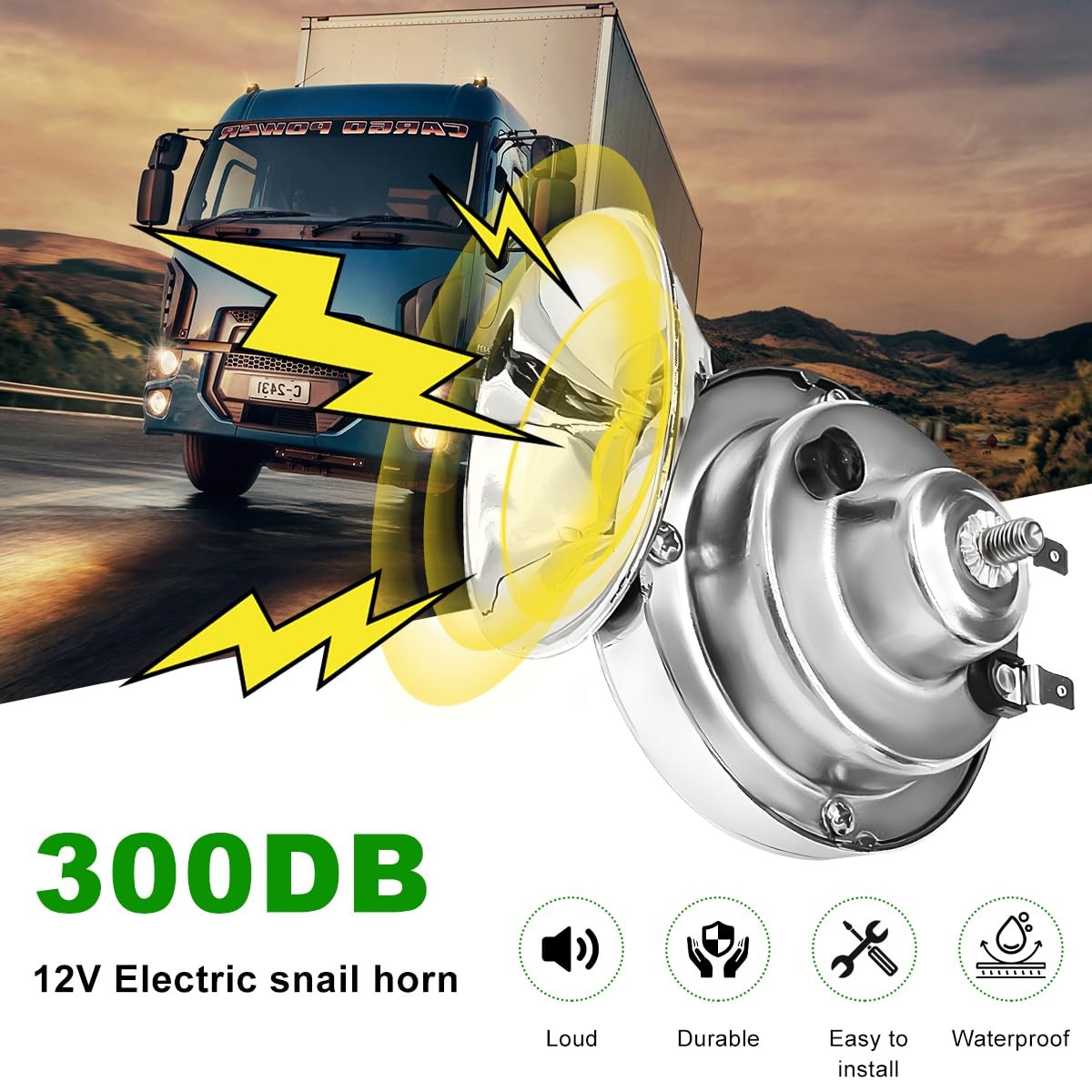 300DB Super Loud Train Horn 12V Waterproof Electric Snail Auto Truck Silver