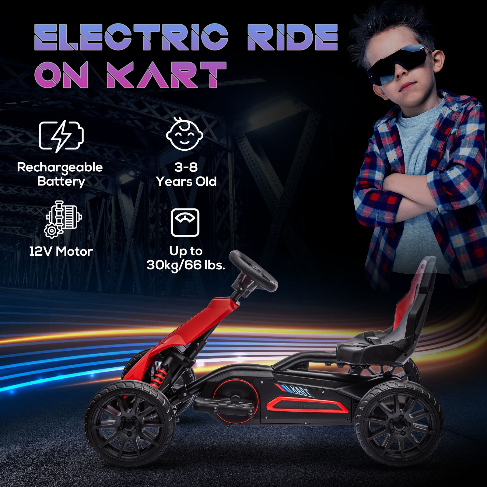12V Electric Go Kart for Kids w/ Adjustable Speed, Red