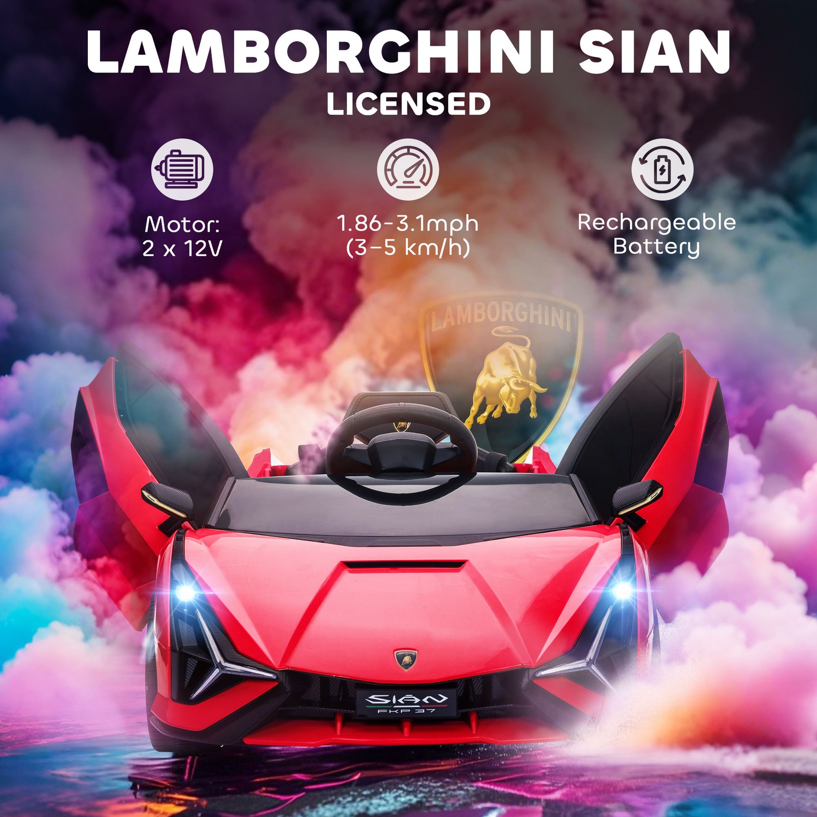 12V Lamborghini SIAN Licensed Electric Car for Kids, Red