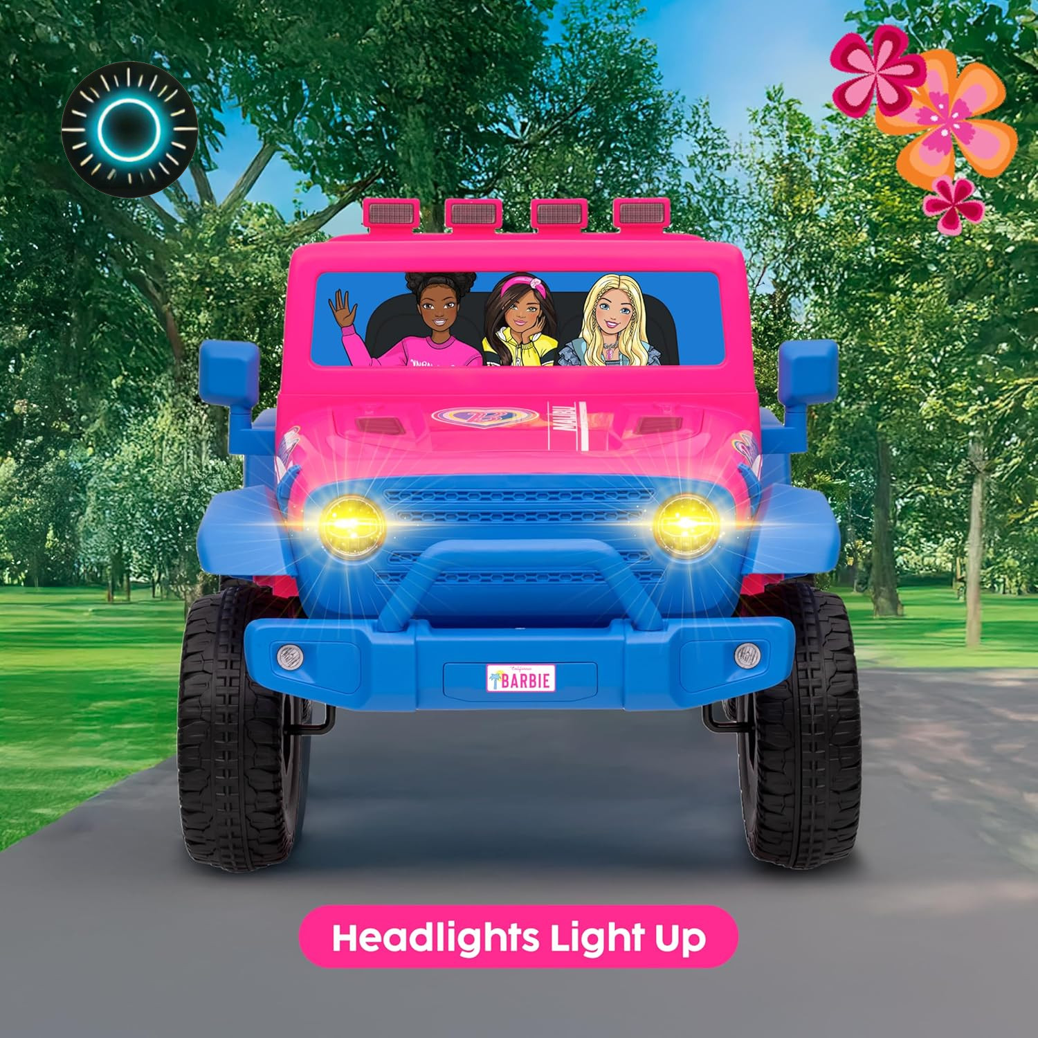 Barbie 12V Kids Ride-On Jeep with Rechargeable Battery LED Headlights Press NEW