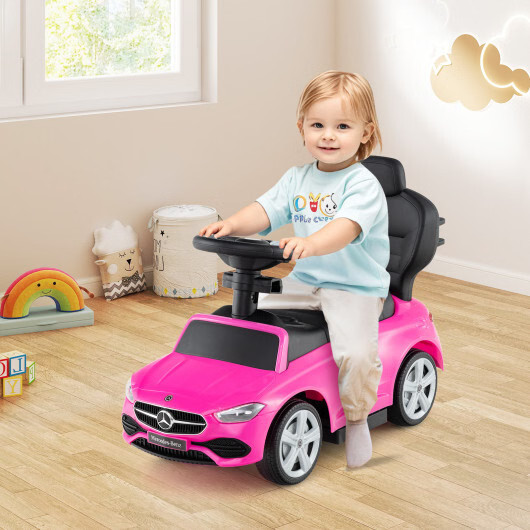 3-in-1 Ride on Push Car Mercedes-Benz Licensed Sliding Car with Canopy-Pink – Co