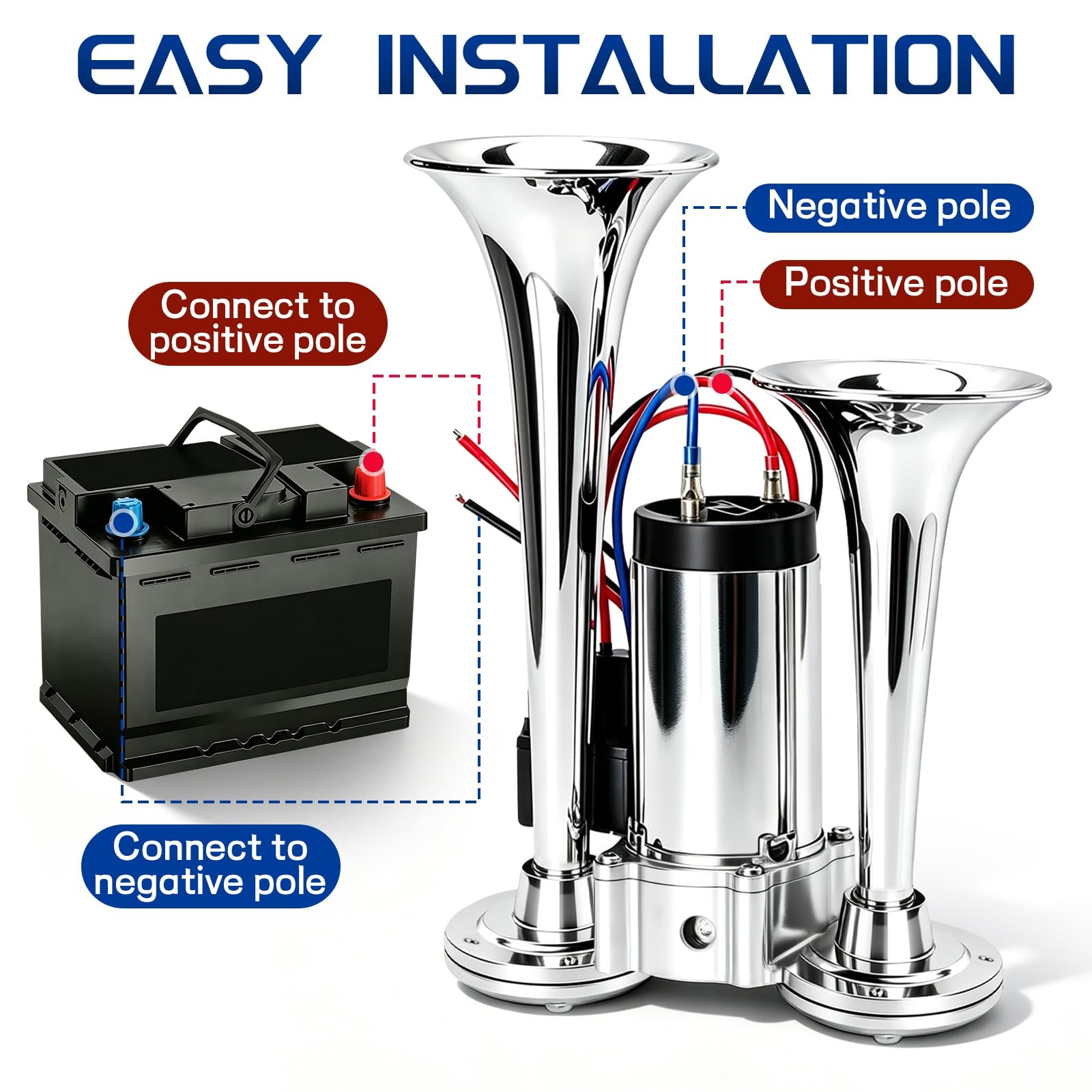 12V 600DB Super Loud Electric Air Horn, Silver Dual Trumpet Train Truck Horn …