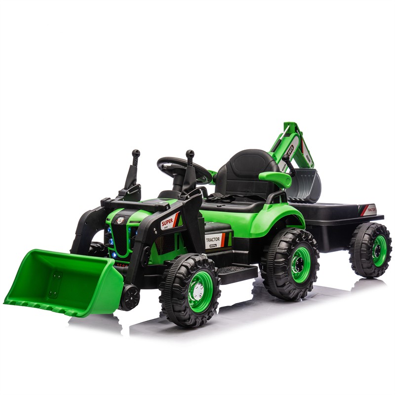 24V Ride On Tractor Toy w/ 4-in-1 Construction Attachments 3-Speed Aged Around 5