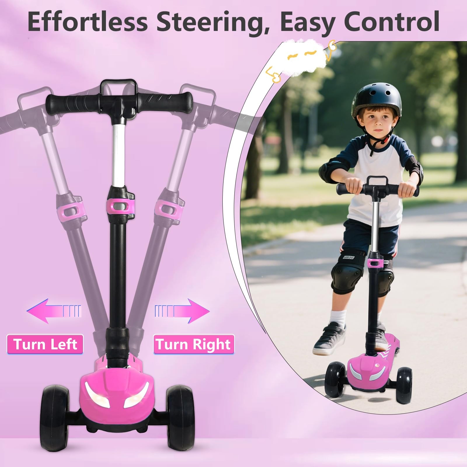 Electric Scooter for Kids Ages 3-12, Full Body Lights Up, Wide Deck, 3 Adjust…