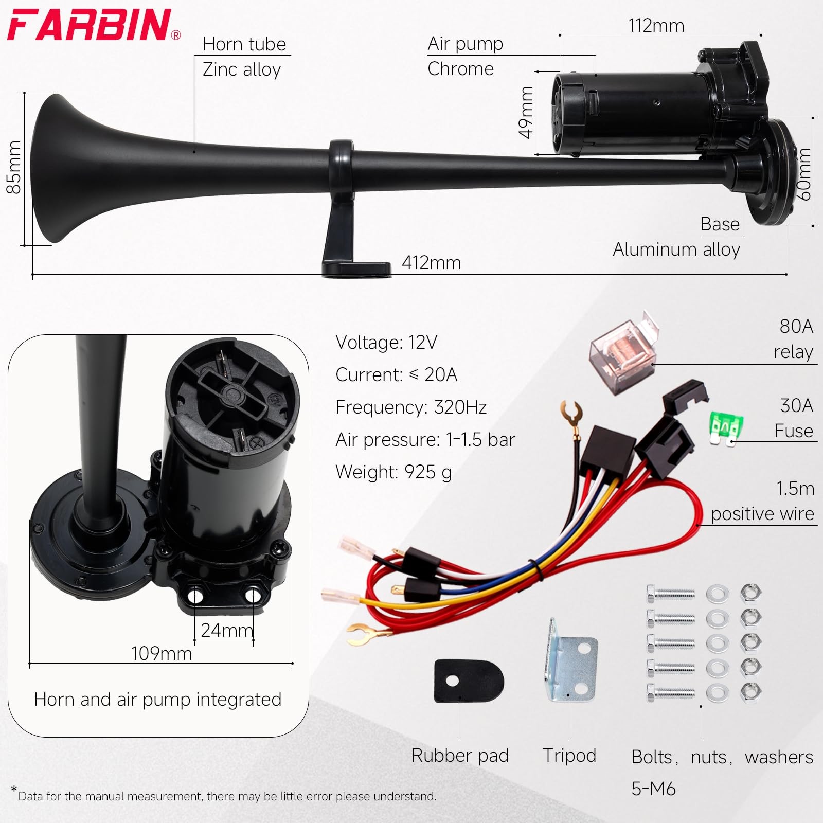 Loud Air Horn 12V, Train Horn for Truck with Air Compressors 150dB, for Any 1…