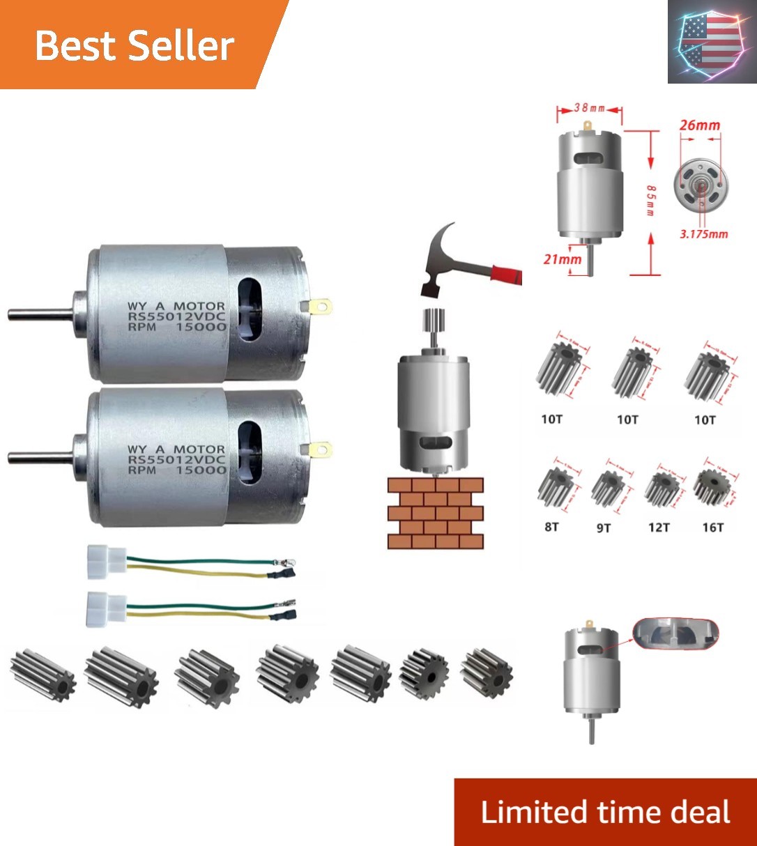 2 Pcs 12V 15000RPM Electric Drive Motor for Power Wheels Upgrade,18 Volt Moto…