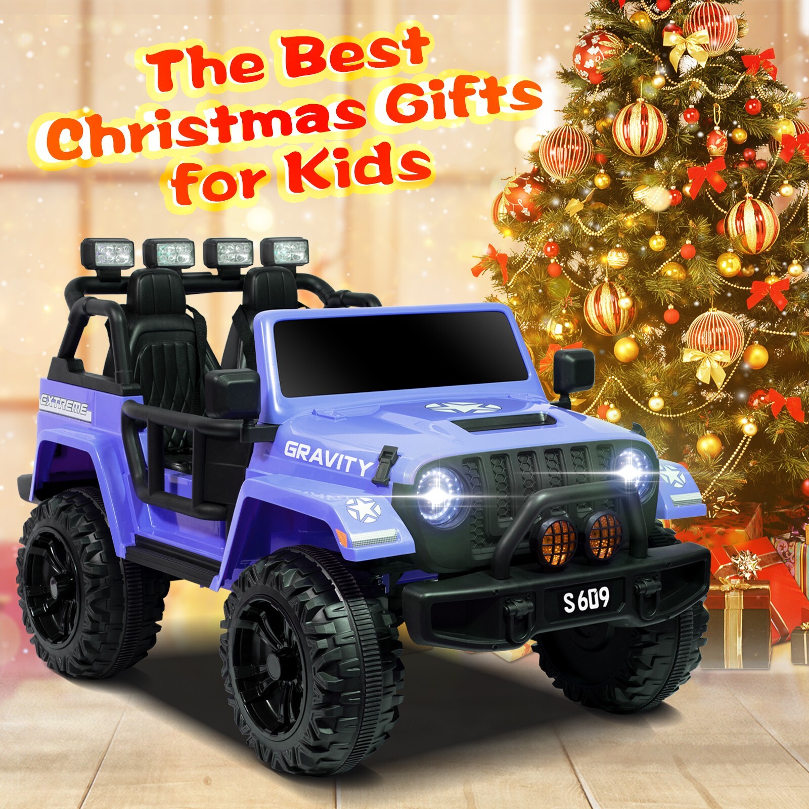 ZEOPHOL Ride On Truck Jeep 12V Electric Kids Toys Car 2 Seat 3 Speed Remote Blue