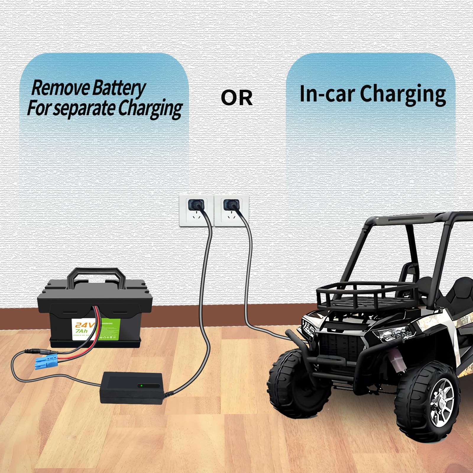 VATOSO 24V 7Ah/12Ah Lithium Battery for Ride-On Cars & Toys, With charger