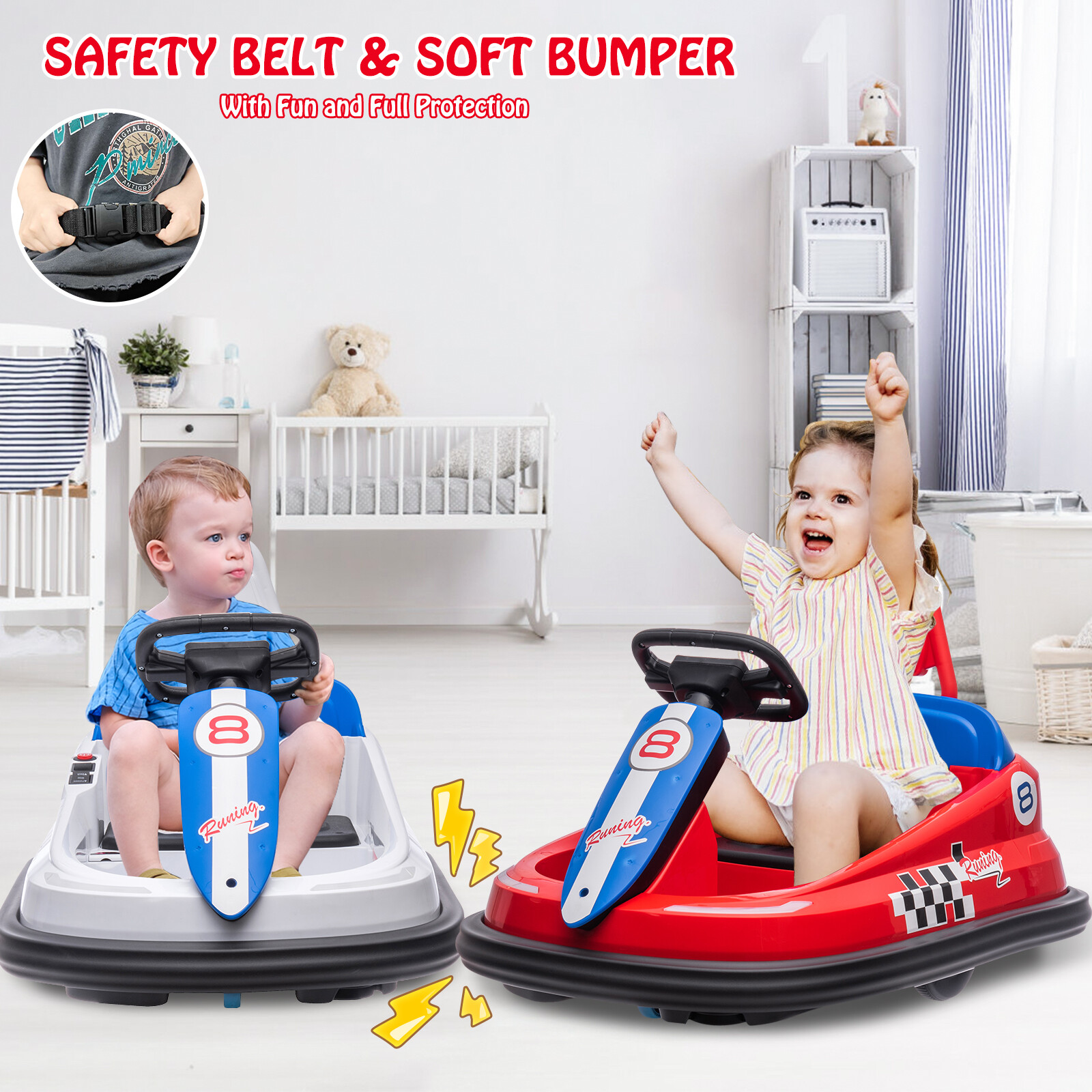 Kids Bumper Car, 6V Ride On Toys Electric Vehicle W/Steering Wheel for Toddlers