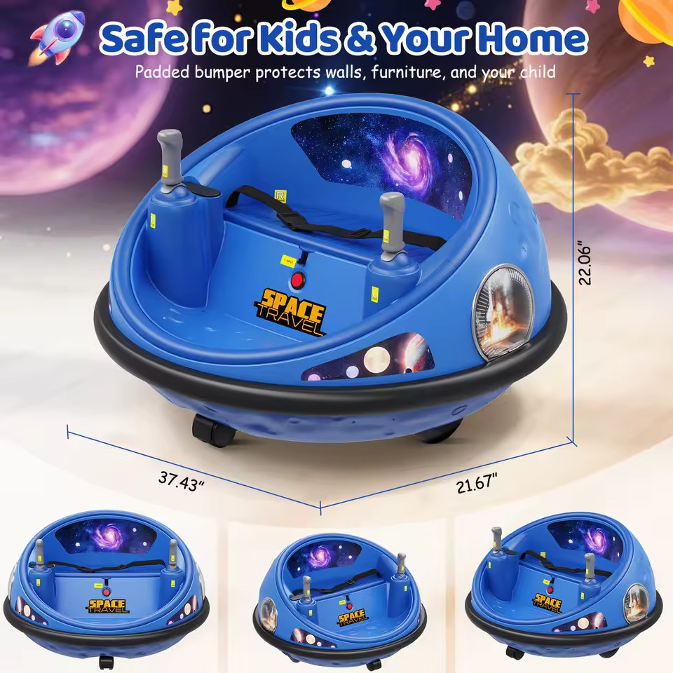 360° Spinning Kids Electric Bumper Car With Remote Control LED Lights Soft Bumpe