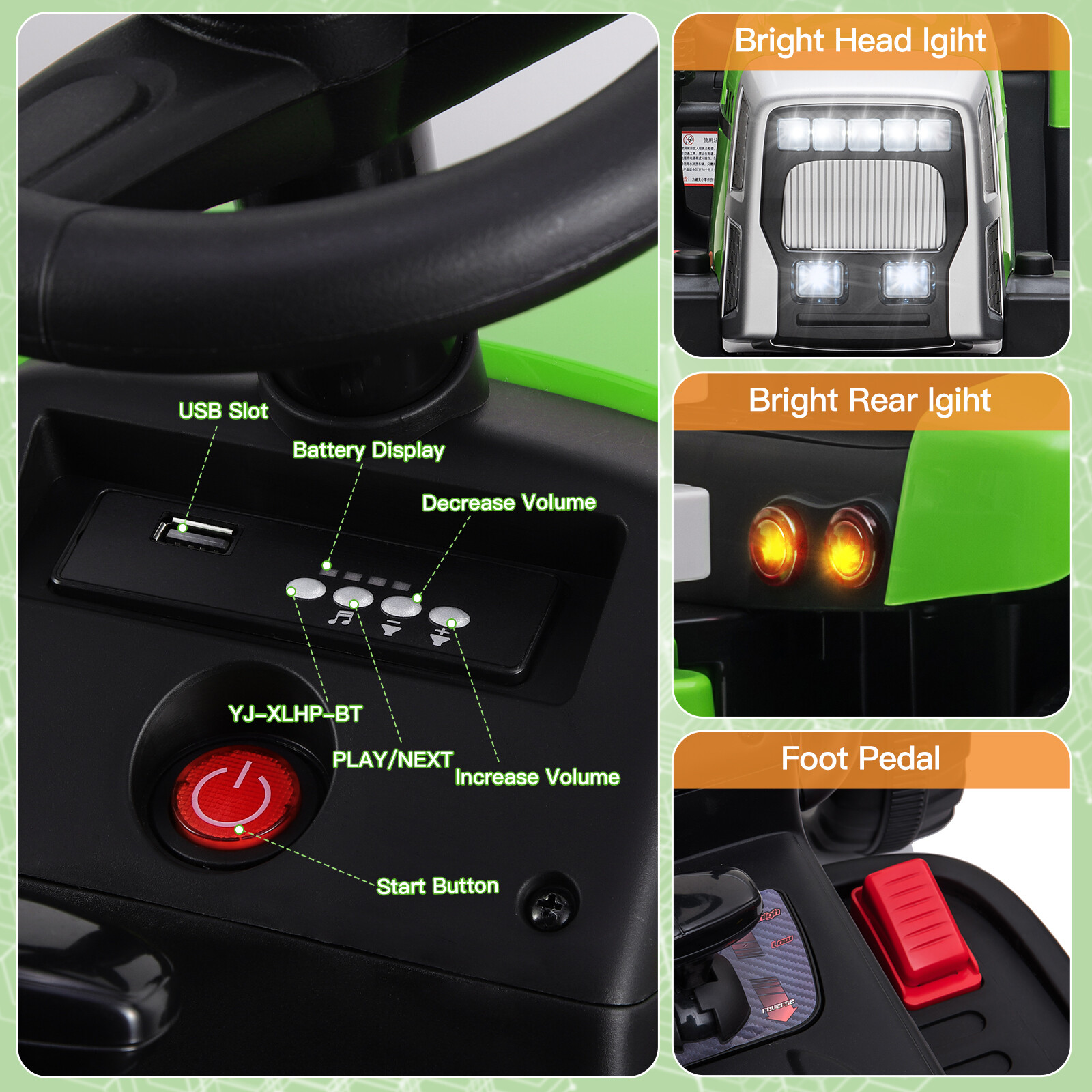 12V Kids Electric Ride on Tractor Battery Powered w/Remote +Trailer Xmas Gifts