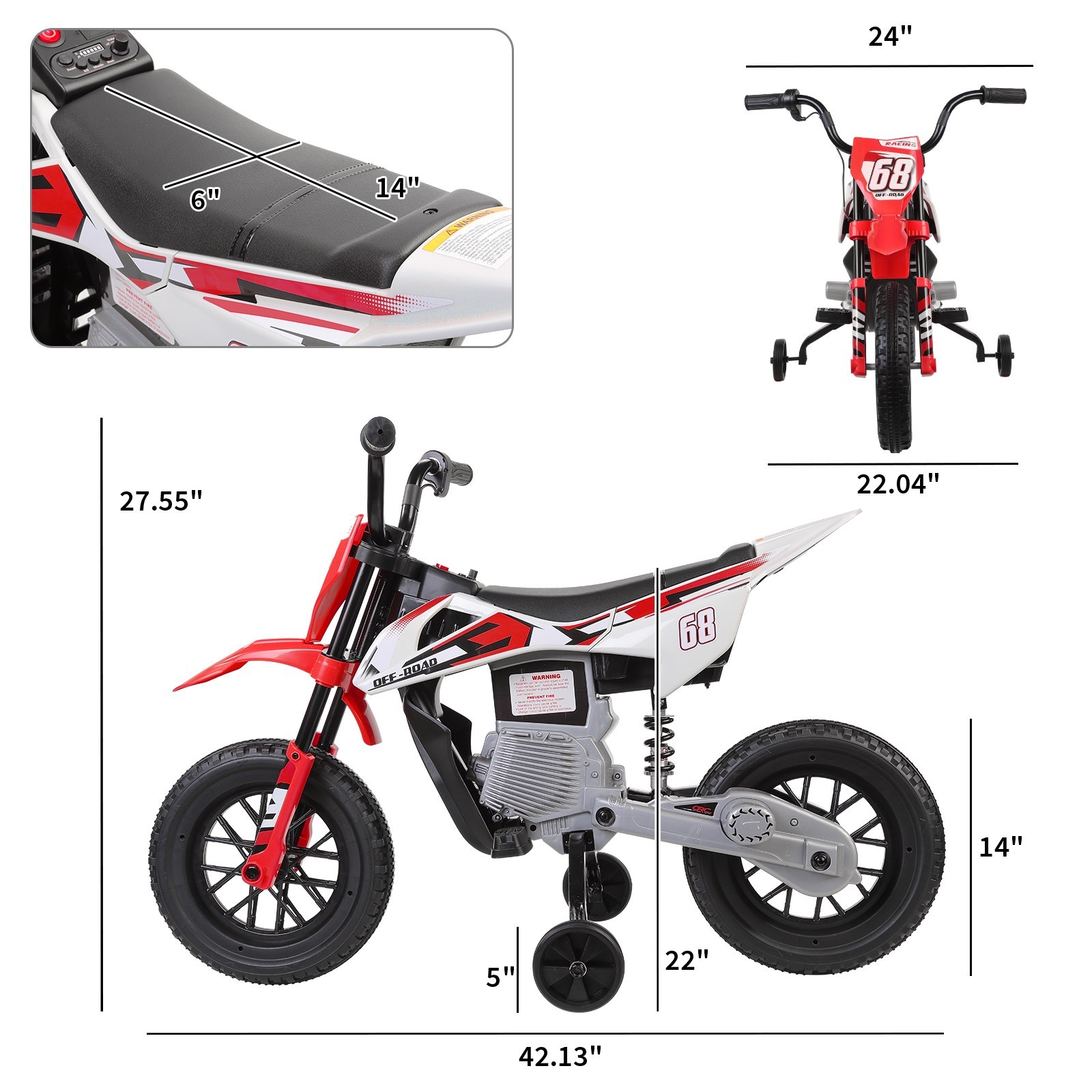 Electric Dirt Bike w/2 Training Wheels, Kids Ride on Motorcycle Holiday Gifts