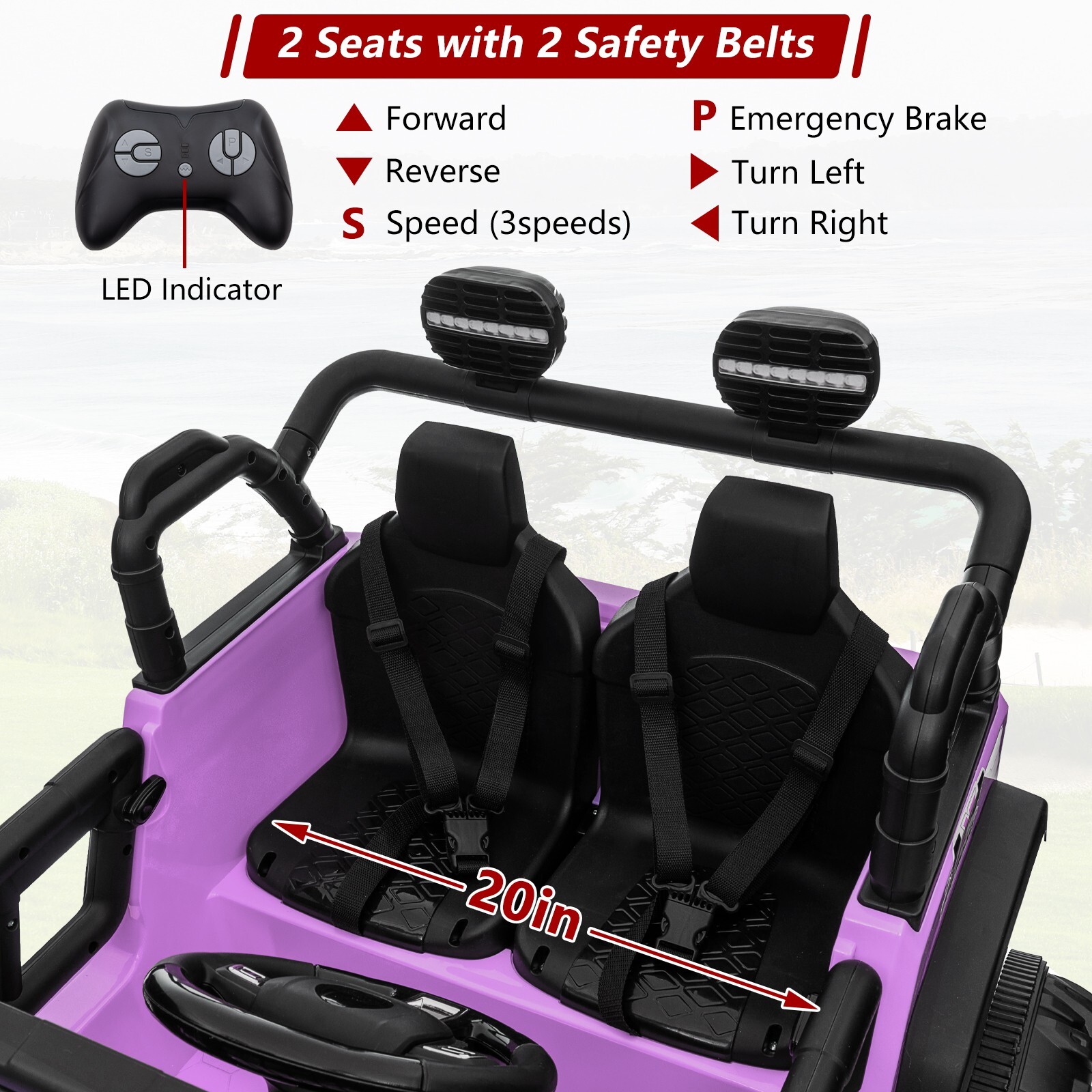 ZEOPHOL Ride on Car 24V 4WD/2WD Switchable 2 Seater Kids Electric Truck Purple