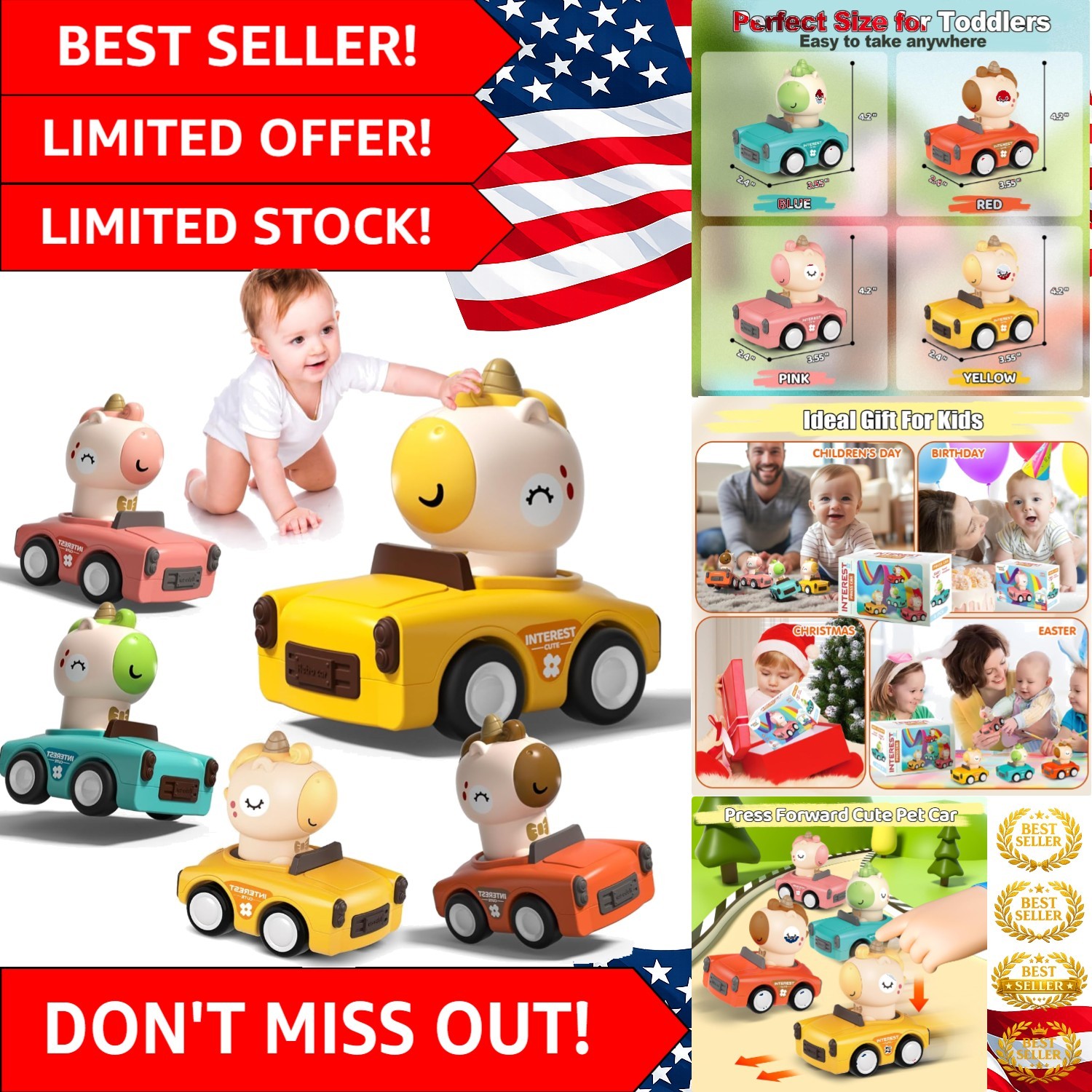 Colorful Friction Car Toy Set with Rotating Animal Drivers – Ideal for Toddlers