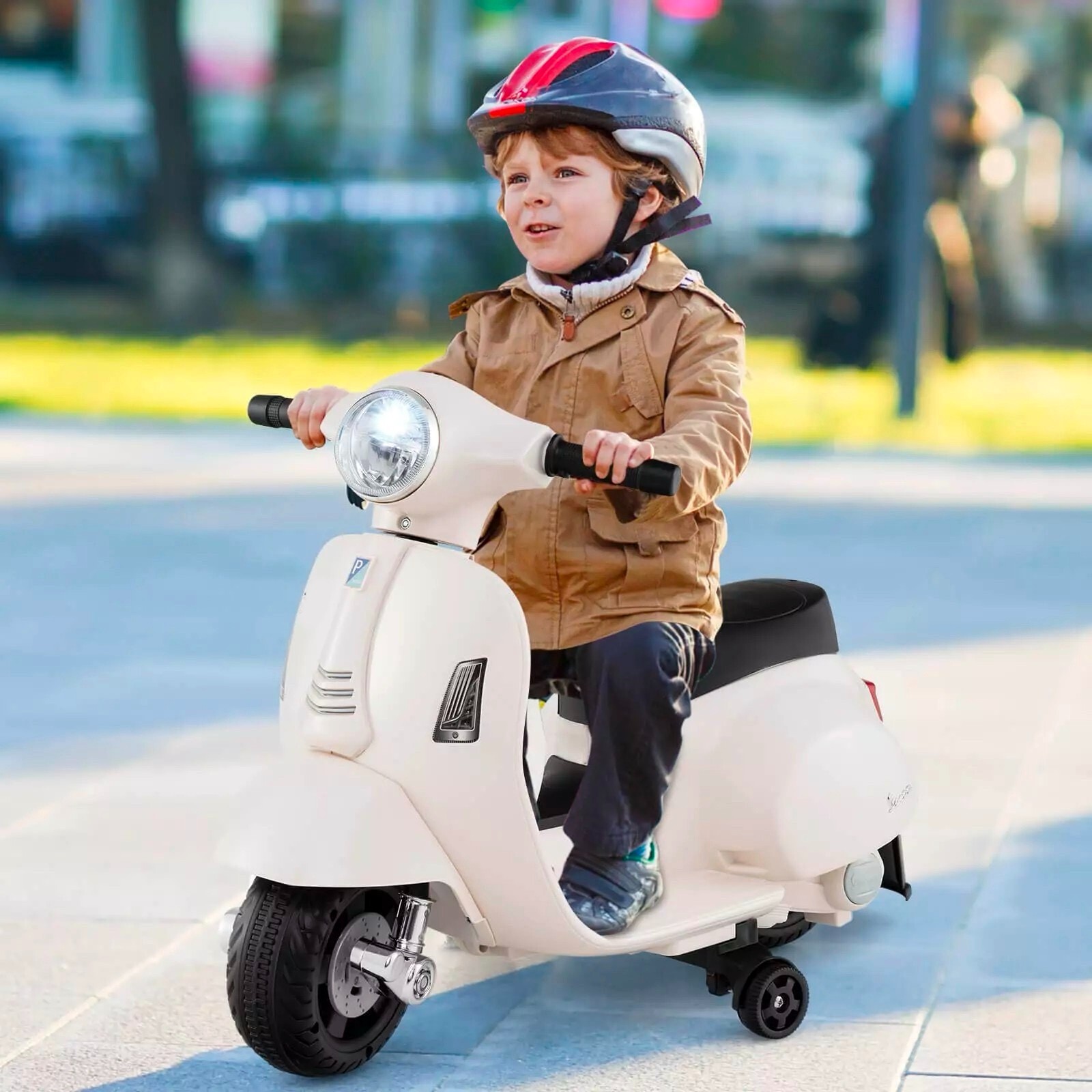 Kids Ride on Motorcycle with Training Wheels Headlight Horn 6V Battery