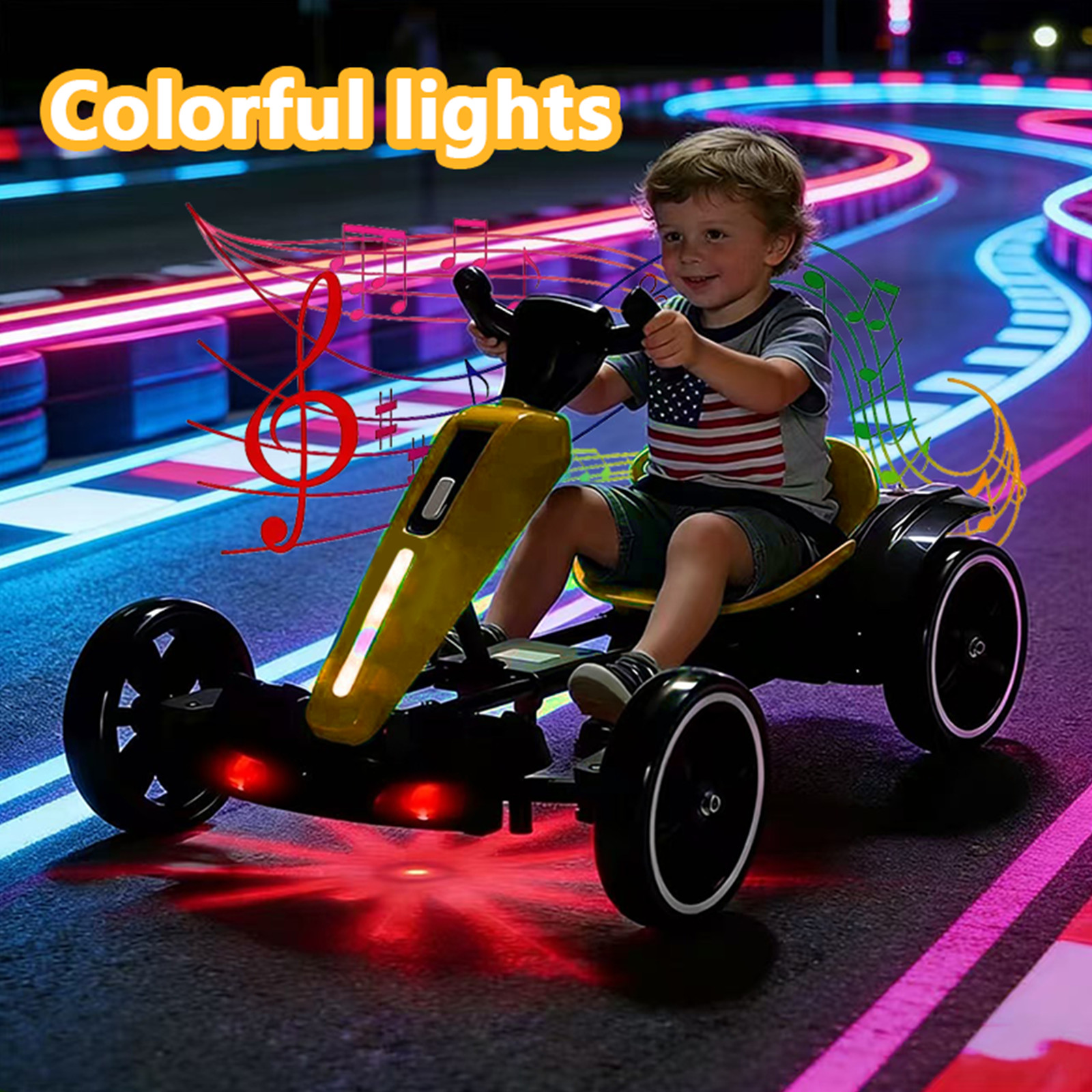 12V Electric Go Kart for Kids with Adjustable Seat Kids Pedal Go Kart, Yellow