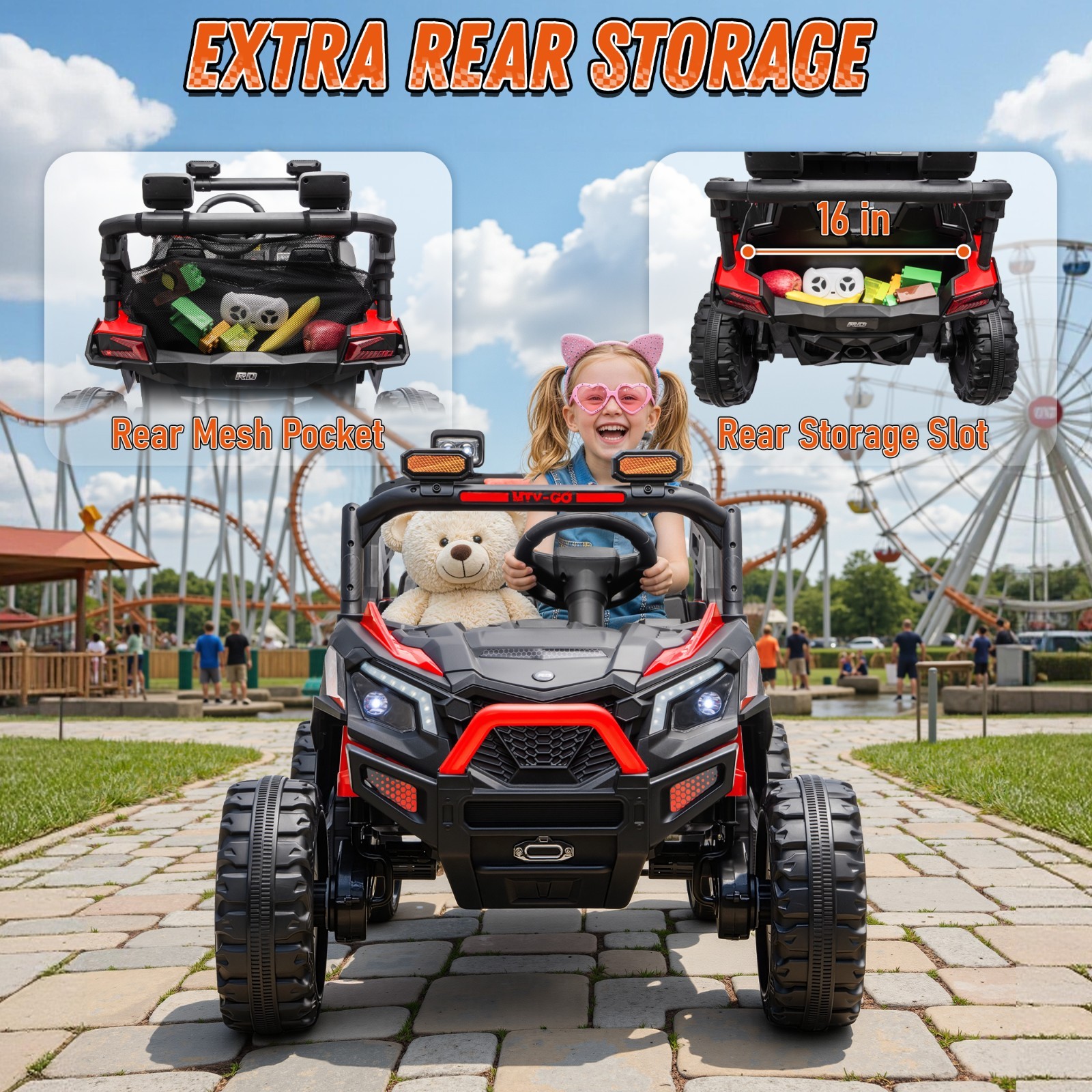 24V 4WD 2-Seater Ride On Truck RC Bluetooth LED Light Kids Holiday Gift Pink