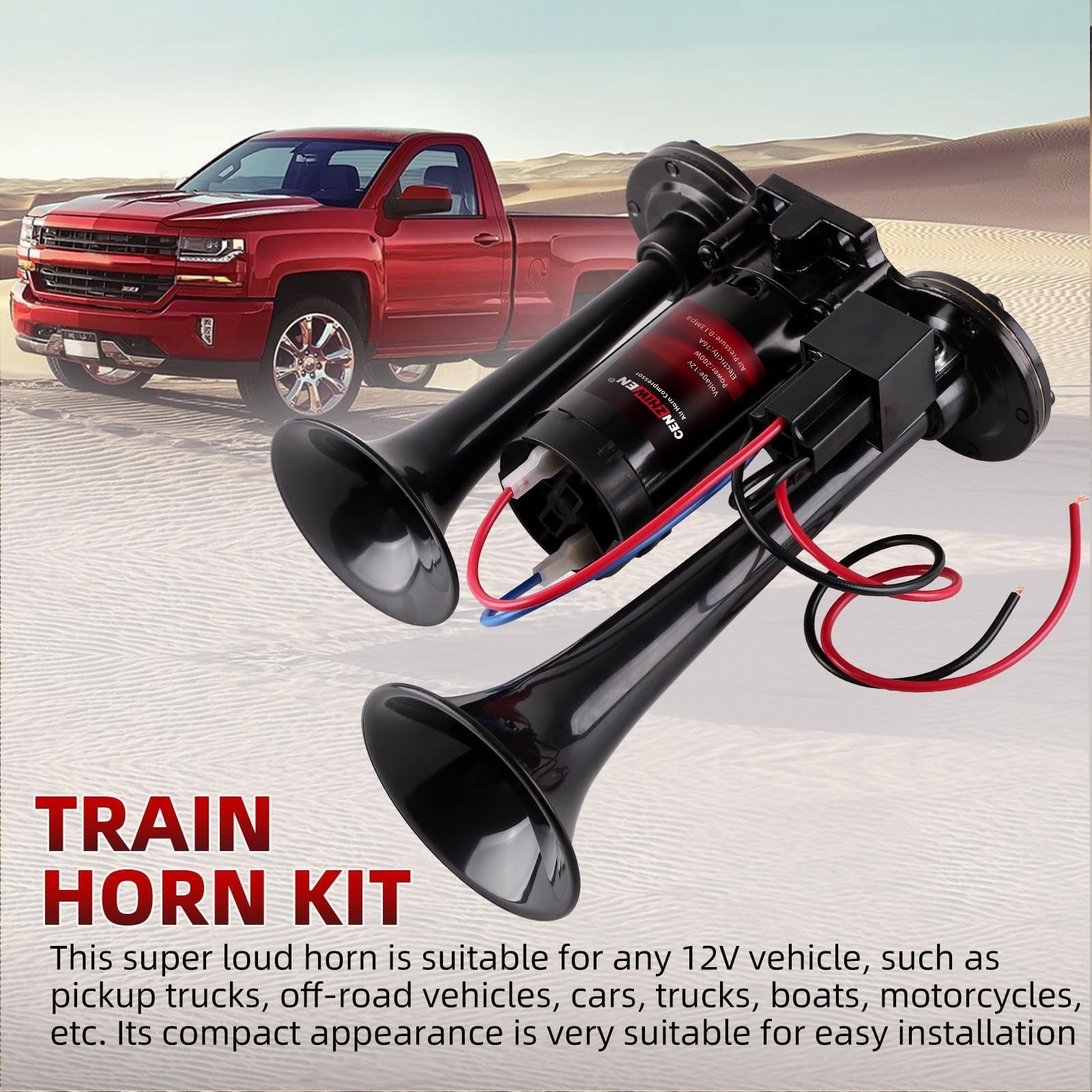 CENZHIWEN Air Horn for Trucks, 150dB Super Loud Train Horn,with All-in-One 12…