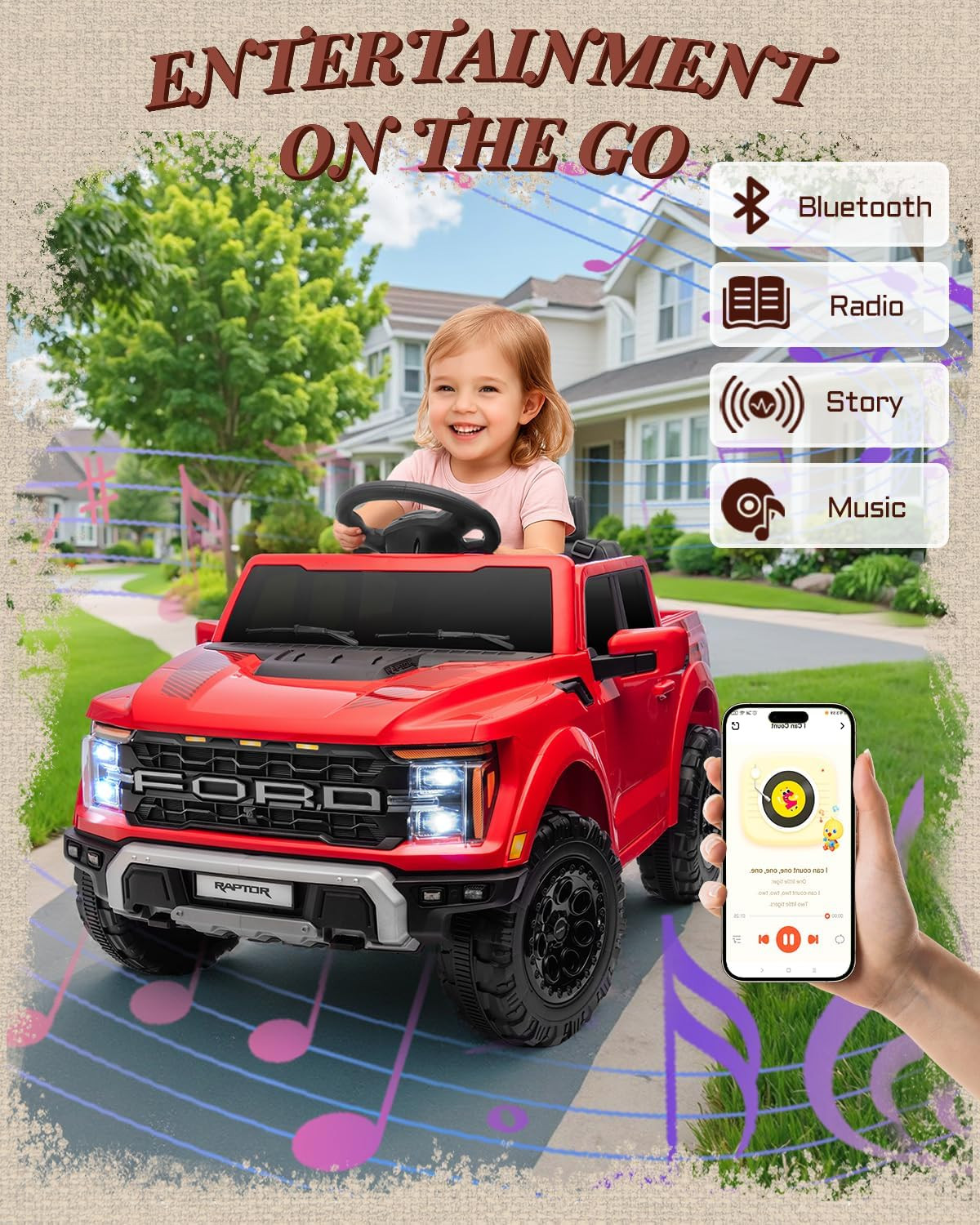 Licensed Ford F-150 Raptor 12 Volt Kids Ride on Car, Ride on Toys for Kids with