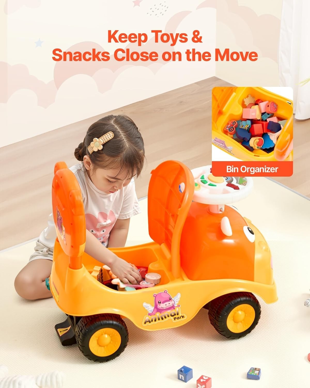 Lightweight Toddler Ride On Toy: Fun Push Car with Music for 19-36 Kids