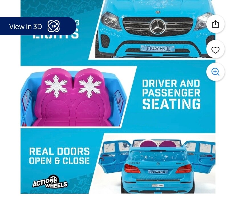 12V Disney’s Frozen Mercedes GLS-320 Powered Ride-on for Girls Ages 3+, up to 5