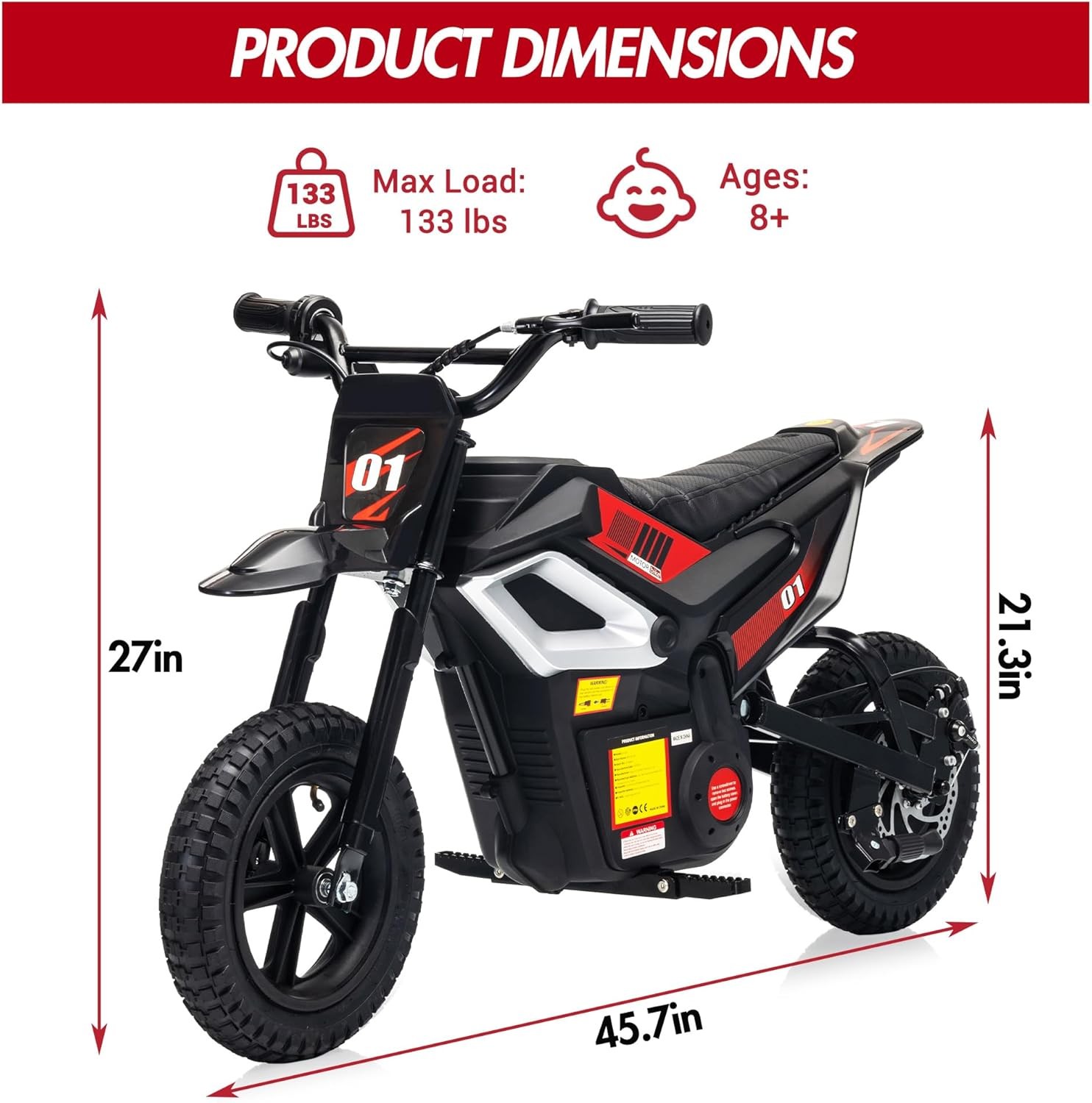 24v Ride on Motorcycle for Kids 350w Mini Dirt Bike 14 MPH Black