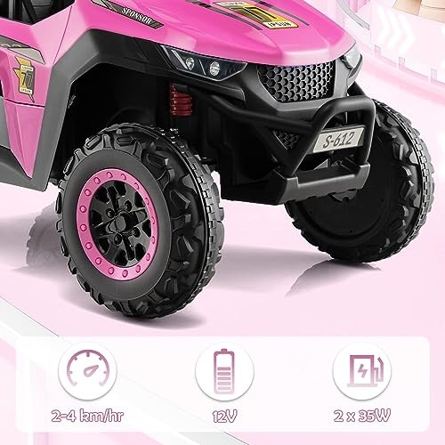 2 Seater Ride on Car for Kids, 12V UTV Kids’ Electric Vehicles Bright Pink