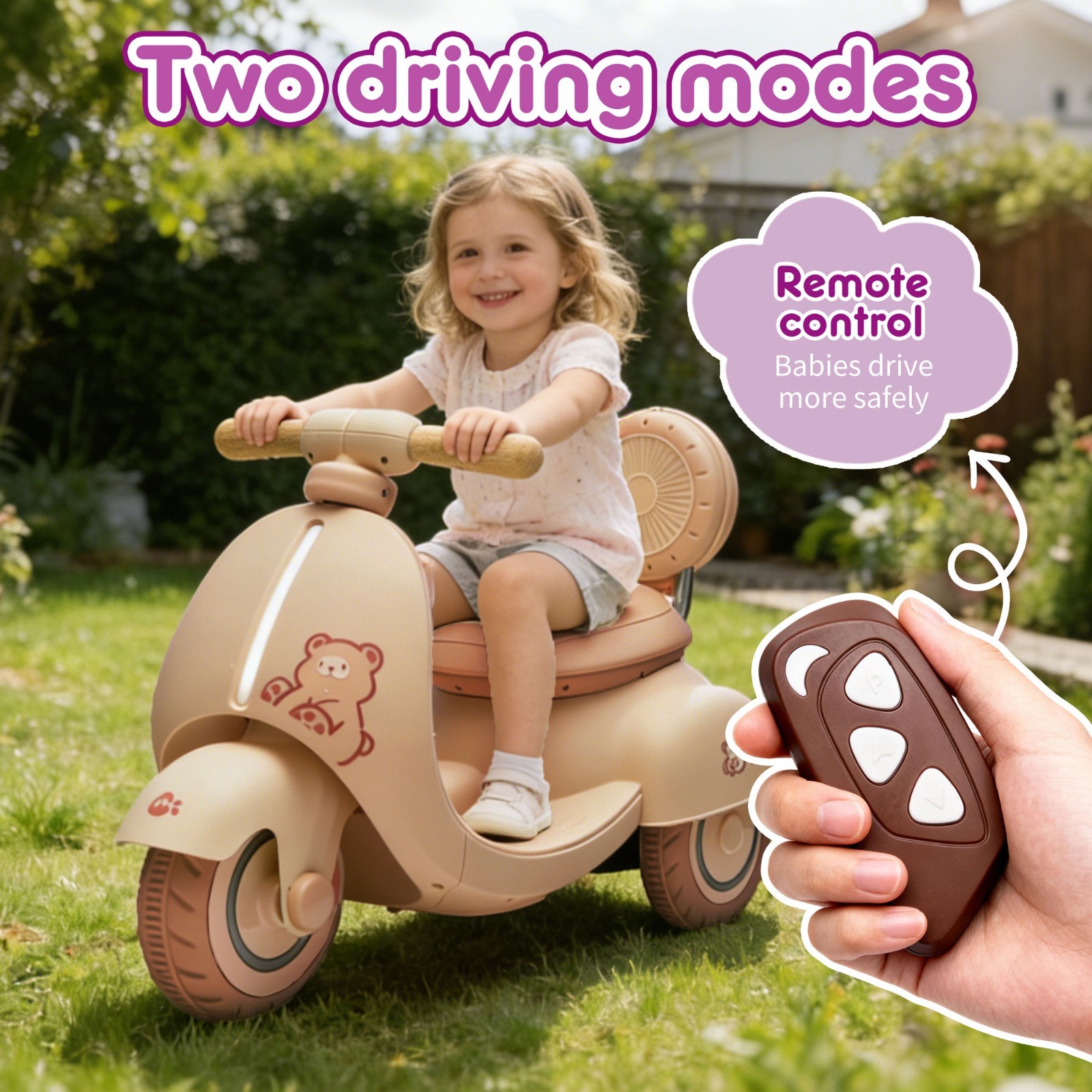 12V Kids Ride On Electric Motorcycle w/Remote, 3-Wheel Scooter for Toddler 1-3