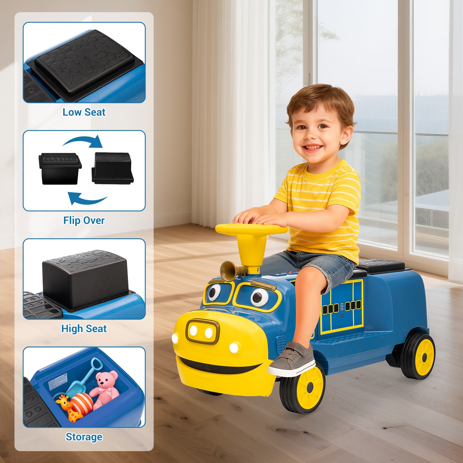 2Seater 12V Ride on Train Trackless Electric Toy Car w/Adjustable Seat Xmas Gift